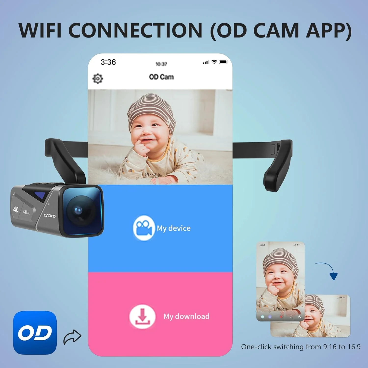 دوربین فیلمبرداری 4K مدل ORDRO EP7، دوربین ولاگ سر-نصب شونده، دوربین ولاگینگ پوشیدنی 4K 60FPS با کارت میکرو 64 گیگابایتی، باتری قابل شارژ 1000mAh داخلی