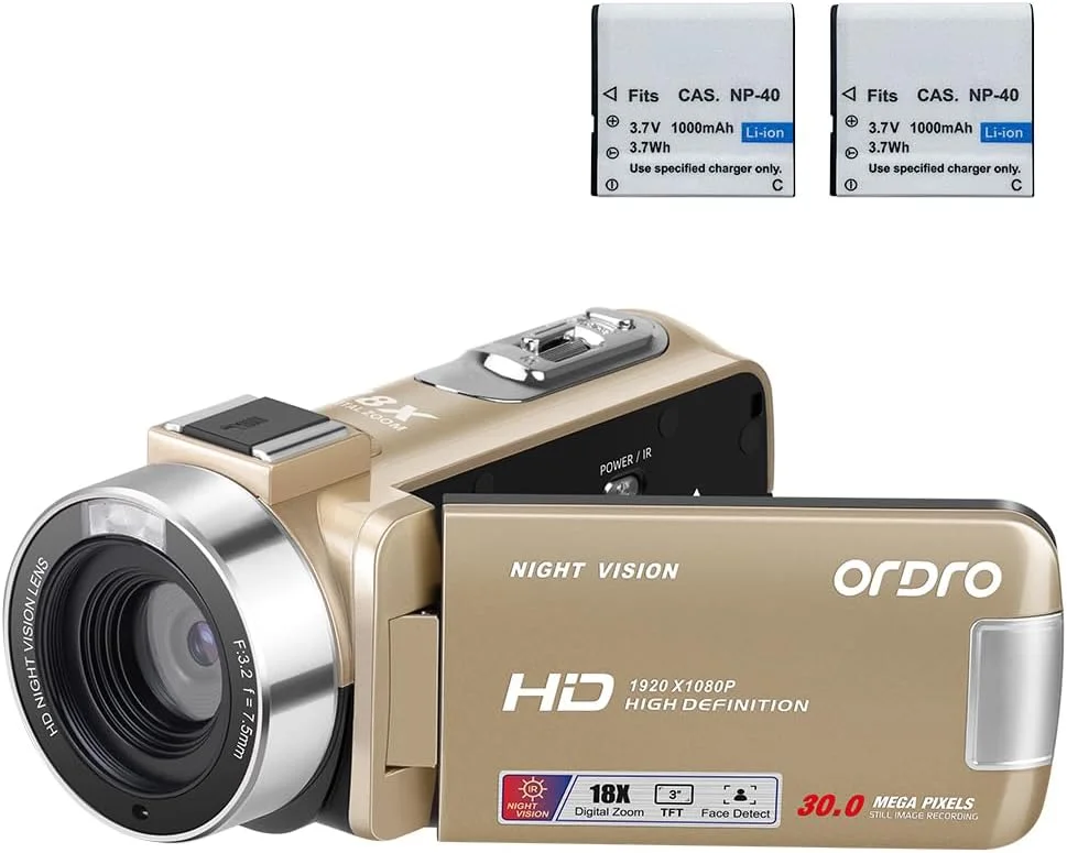 دوربین فیلمبرداری ORDRO دوربین دیجیتال ضبط کننده تصویر فول اچ دی 1080P 30FPS 30MP صفحه نمایش 3.0 اینچی LCD با چرخش 270 درجه زوم دیجیتال 18X به همراه کارت حافظه 16 گیگابایتی و 2 عدد باتری دوربین فیلمبرداری ORDRO دوربین دیجیتال ضبط کننده تصویر فول اچ دی 1080P 30FPS 30MP صفحه نمایش 3.0 اینچی LCD با چرخش 270 درجه زوم دیجیتال 18X به همراه کارت حافظه 16 گیگابایتی و 2 عدد باتری