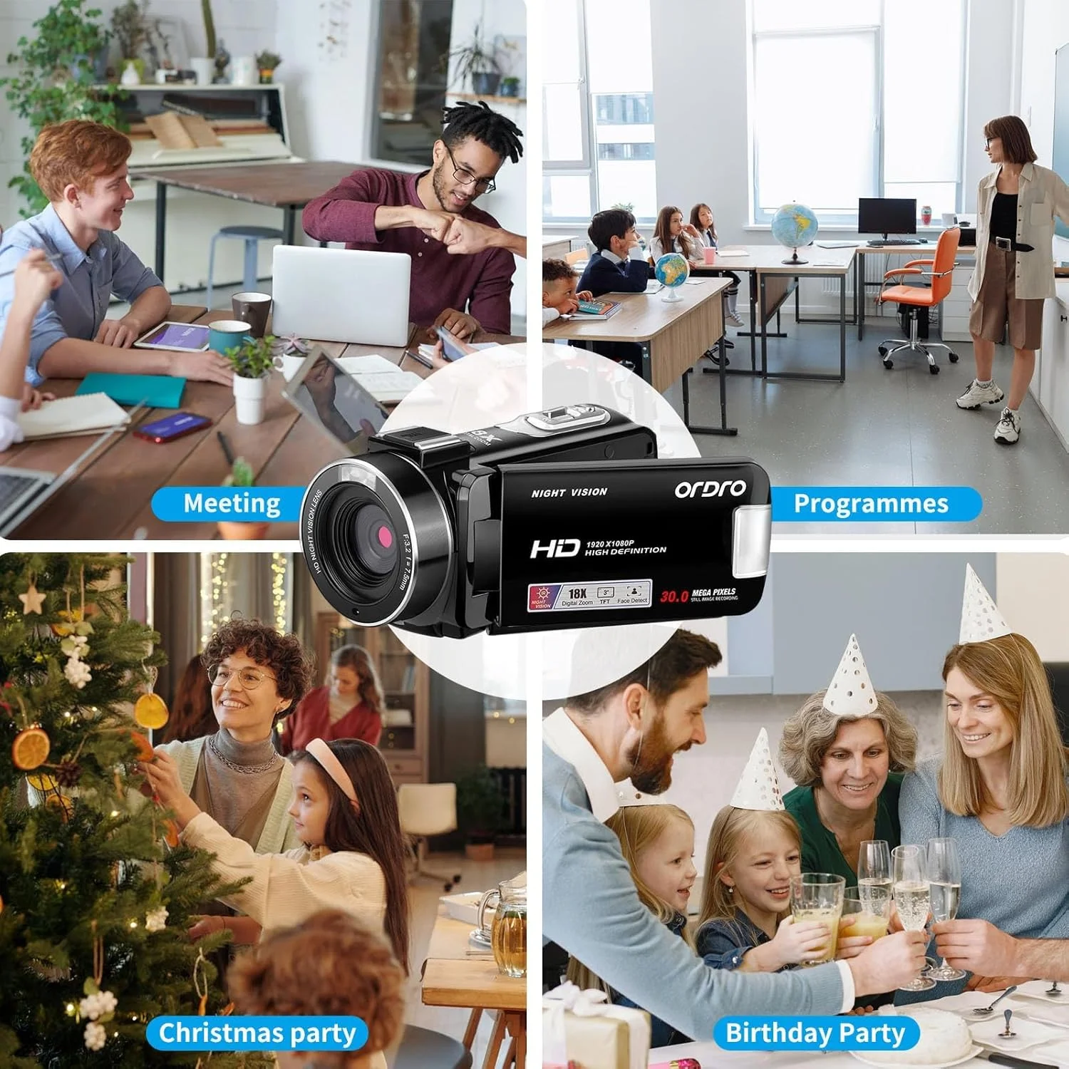 دوربین فیلمبرداری ORDRO B320 1080P، دوربین ولاگ با زوم 18X، دوربین دید در شب، صفحه نمایش HD چرخان 270 درجه برای ولاگ، یوتیوب و ضبط ویدیو دوربین فیلمبرداری ORDRO B320 1080P، دوربین ولاگ با زوم 18X، دوربین دید در شب، صفحه نمایش HD چرخان 270 درجه برای ولاگ، یوتیوب و ضبط ویدیو