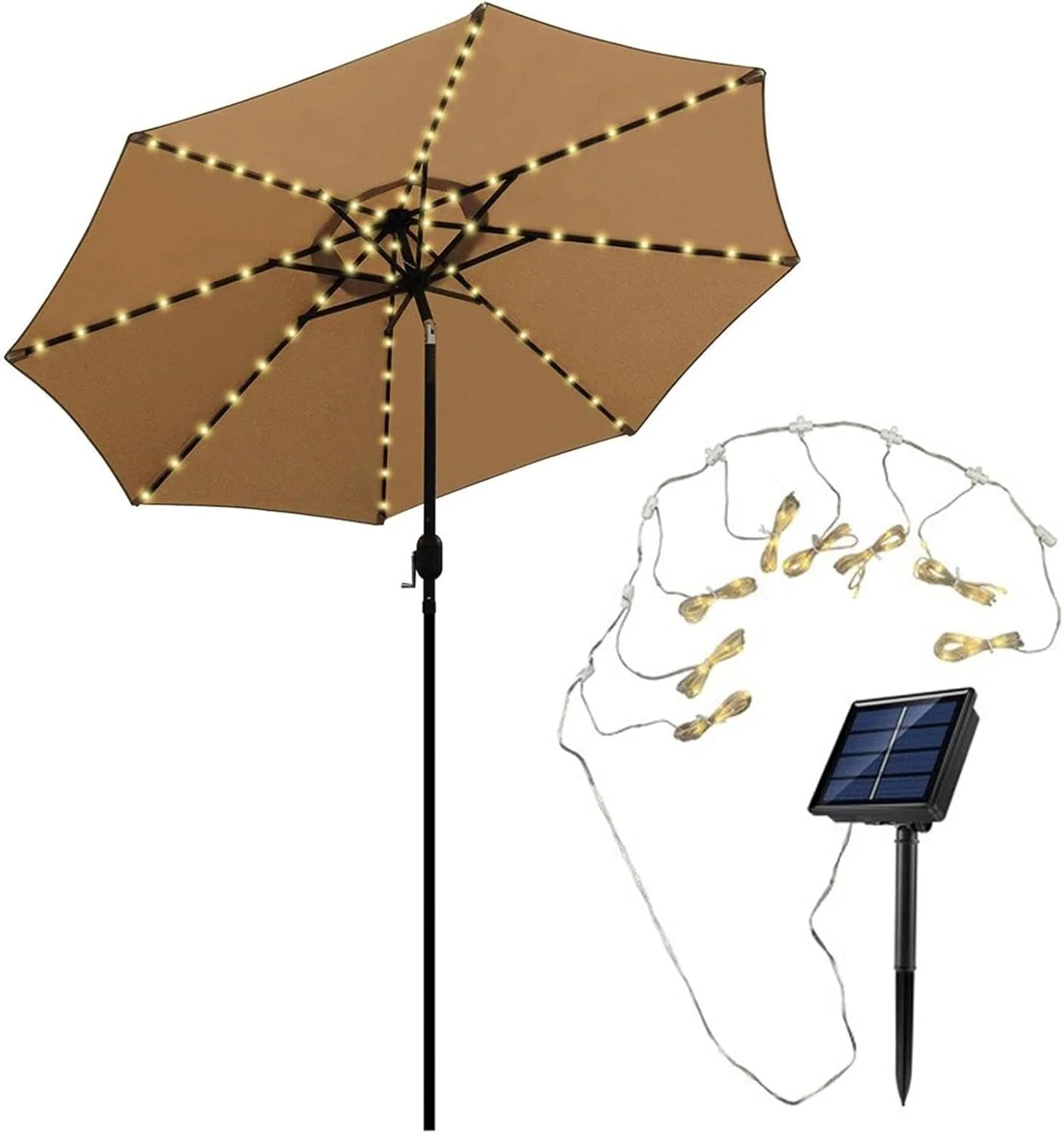 چراغ چتری خورشیدی، چراغ رشته ای ضد آب با 8 حالت روشنایی برای فضای باز - آفتابگیر خورشیدی برای باغ حیاط چمن استخر پاسیو