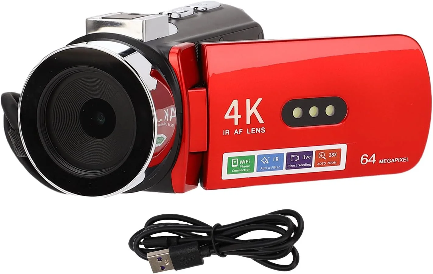 دوربین فیلمبرداری 4K، دوربین وبلاگ 64 مگاپیکسلی با وای فای و صفحه نمایش 3.0 اینچی با چرخش 180 درجه، ضبط کننده دیجیتال برای عکاسی مسافرتی، ماکرو خودکار دستی و بیش از 10 فیلتر وبلاگ