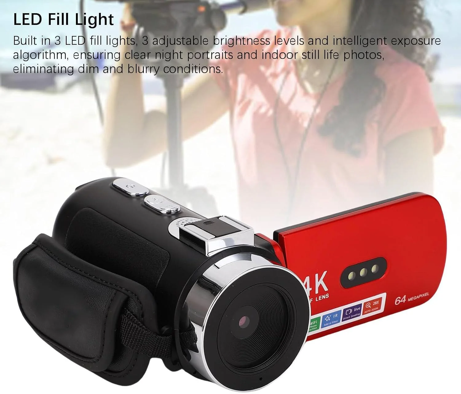 دوربین فیلمبرداری 4K، دوربین وبلاگ 64 مگاپیکسلی با وای فای و صفحه نمایش 3.0 اینچی با چرخش 180 درجه، ضبط کننده دیجیتال برای عکاسی مسافرتی، ماکرو خودکار دستی و بیش از 10 فیلتر وبلاگ
