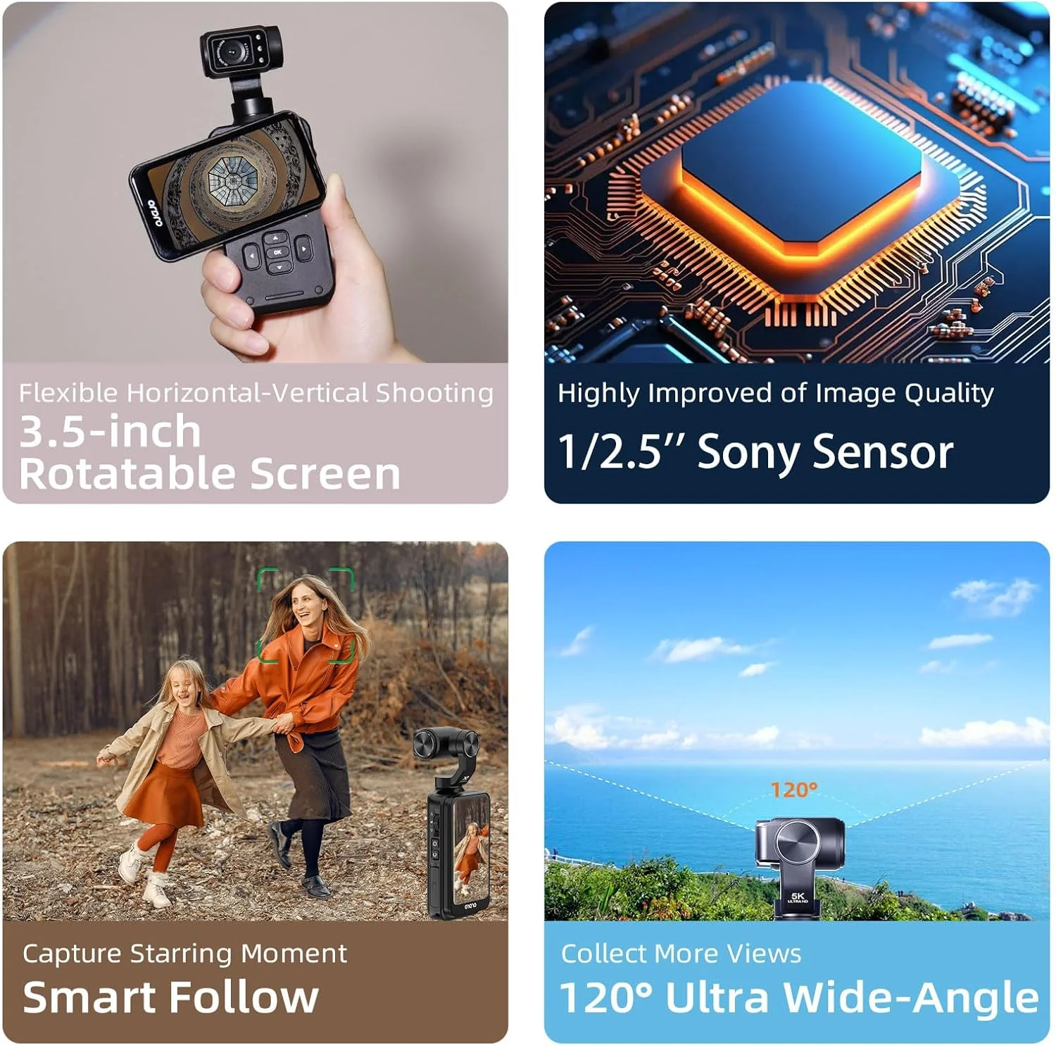 دوربین فیلمبرداری 5K مدل ORDRO M5 - دوربین فیلمبرداری دستی 4K با سرعت 60 فریم بر ثانیه، وای فای، دید در شب مادون قرمز، صفحه نمایش 3.5 اینچی، تثبیت کننده 3 محوره، لنز چرخان 180 درجه، دوربین قابل حمل با کارت 64 گیگابایتی