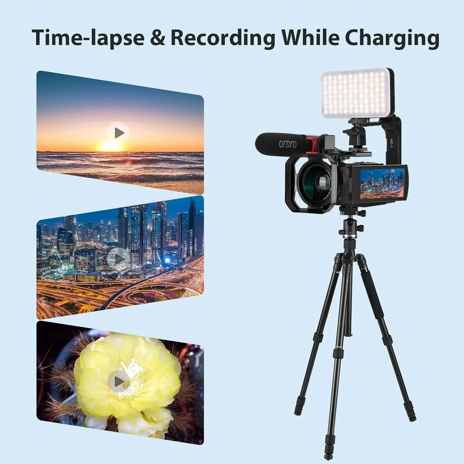 دوربین فیلمبرداری ORDRO با زوم اپتیکال 12X به همراه میکروفون، نور LED، لنز واید انگل، نگهدارنده دستی و 2 باتری دوربین فیلمبرداری ORDRO با زوم اپتیکال 12X به همراه میکروفون، نور LED، لنز واید انگل، نگهدارنده دستی و 2 باتری