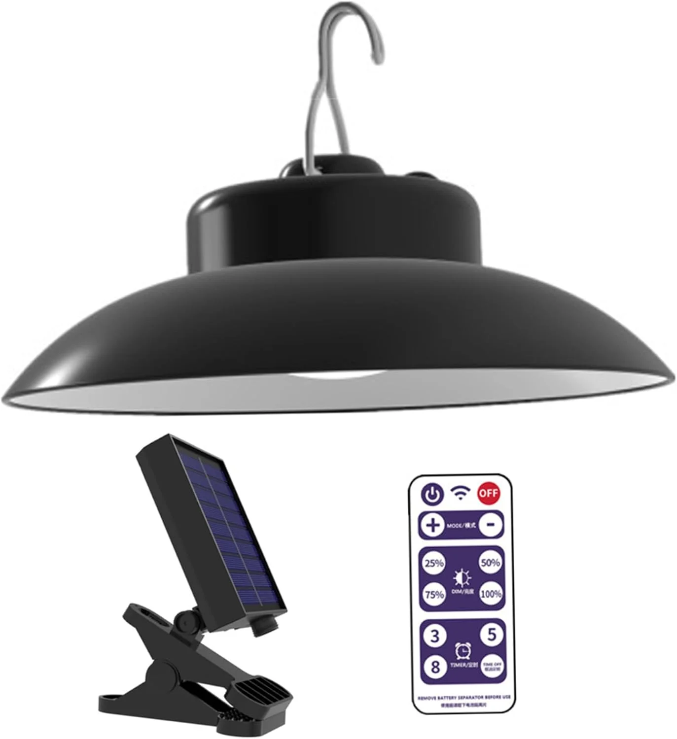 چراغ چتری خورشیدی فضای باز، چراغ های چتری پاسیو با انرژی خورشیدی با کنترل از راه دور و پنل های خورشیدی گیره دار، لامپ کمپینگ ضد آب برای باغبانی و پیاده روی در فضای باز (نور سفید)