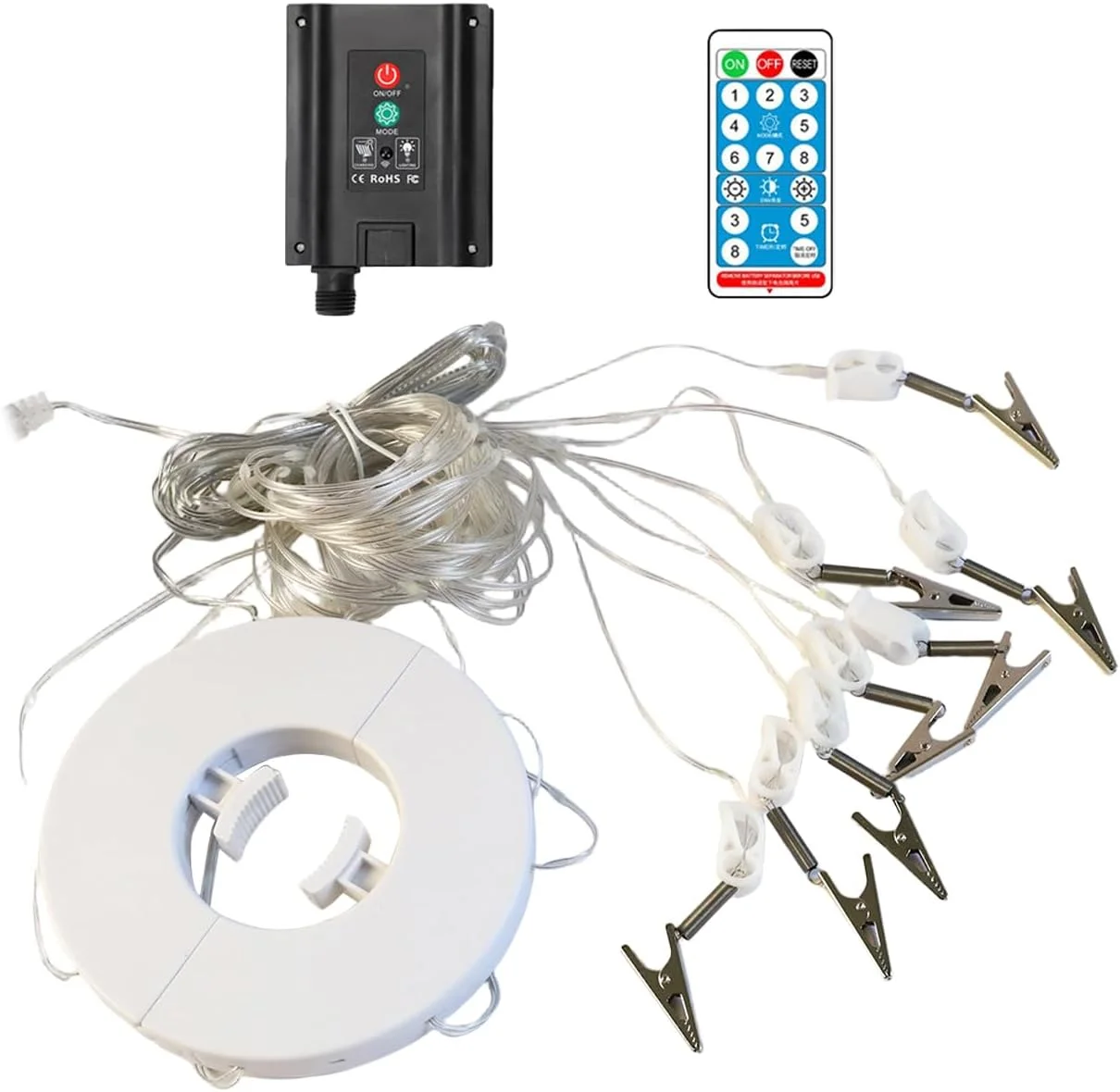 چراغ چتر پاسیو | چراغ چتر فضای باز با انرژی خورشیدی | دکور ضد آب برای ایوان، عرشه، حیاط خلوت، مهمانی، بالکن، سایبان، چادر، باغ، ساحل و کمپینگ با 8 حالت