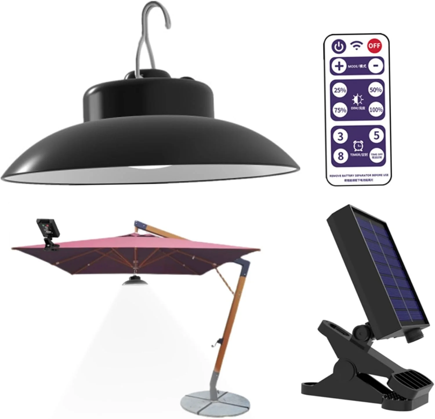 چراغ چتری خورشیدی فضای باز، چراغ های چتری پاسیو با انرژی خورشیدی با کنترل از راه دور و پنل های خورشیدی گیره دار، لامپ کمپینگ ضد آب برای باغبانی و پیاده روی در فضای باز (نور سفید) چراغ چتری خورشیدی فضای باز، چراغ های چتری پاسیو با انرژی خورشیدی با کنترل از راه دور و پنل های خورشیدی گیره دار، لامپ کمپینگ ضد آب برای باغبانی و پیاده روی در فضای باز (نور سفید)
