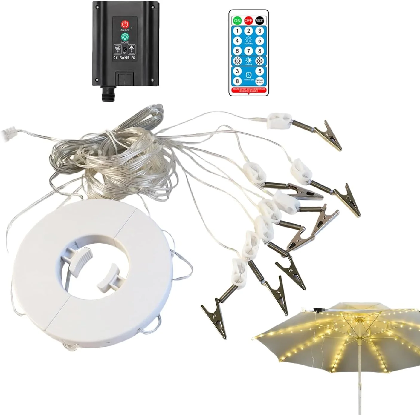 چراغ های چتر پاسیو، چراغ های چتر پاسیو با انرژی خورشیدی، نورپردازی محیطی با 8 حالت برای دکوراسیون فضای باز ایوان ساحل کمپینگ چادر مهمانی حیاط خلوت استخر باغ