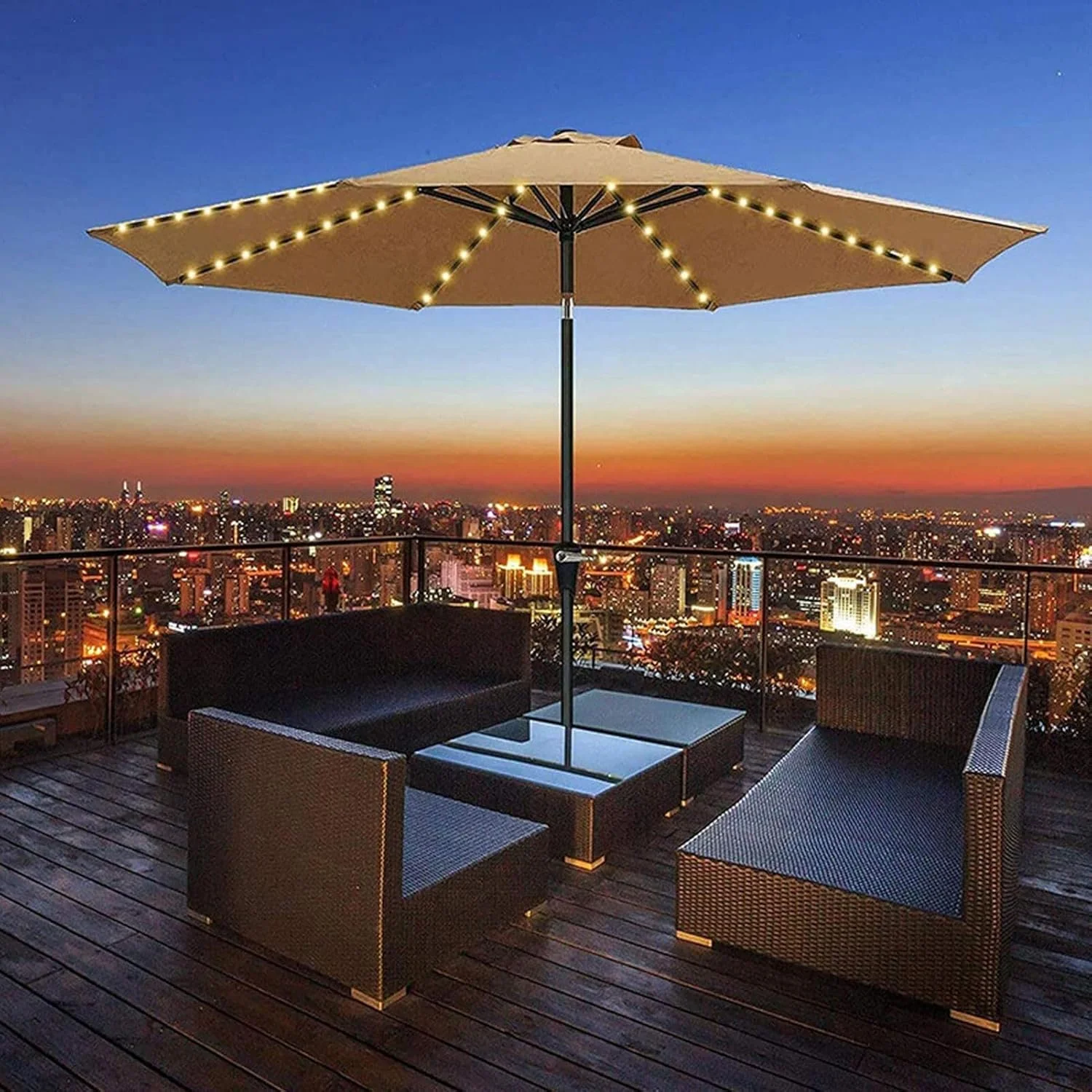 چراغ های چتری | چراغ های چتر پاسیو خورشیدی | چراغ های چتر آفتابی ضد آب | چراغ های رشته ای چتر باغ خورشیدی با کنترل از راه دور | دکوراسیون فضای باز باغ پاسیو