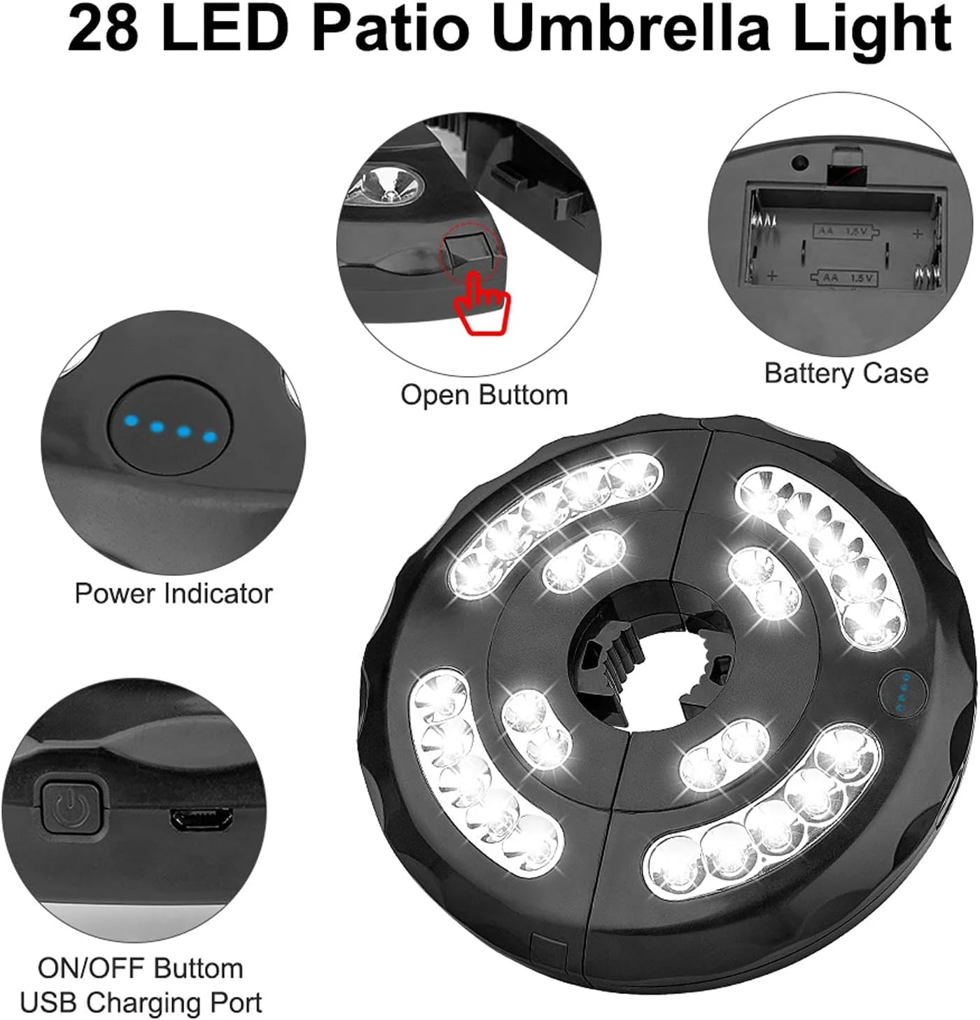 چراغ چتر پاسیو، چراغ میله چتر قابل شارژ با باتری برای چترهای پاسیو، چادرهای کمپینگ و سایر مصارف فضای باز