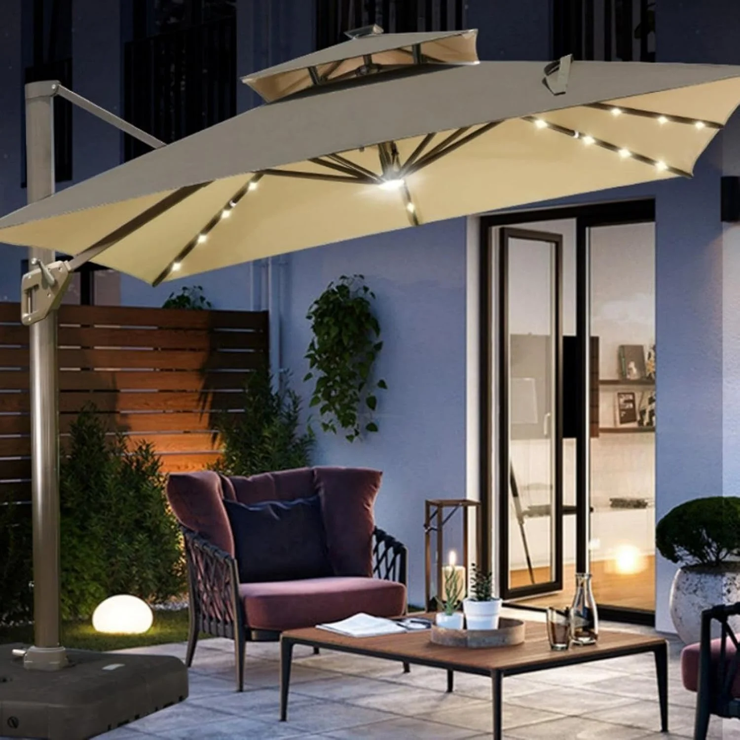 چراغ های چتر پاسیو، چراغ های چتر پاسیو با انرژی خورشیدی، نورپردازی محیطی با 8 حالت برای دکوراسیون فضای باز ایوان ساحل کمپینگ چادر مهمانی حیاط خلوت استخر باغ