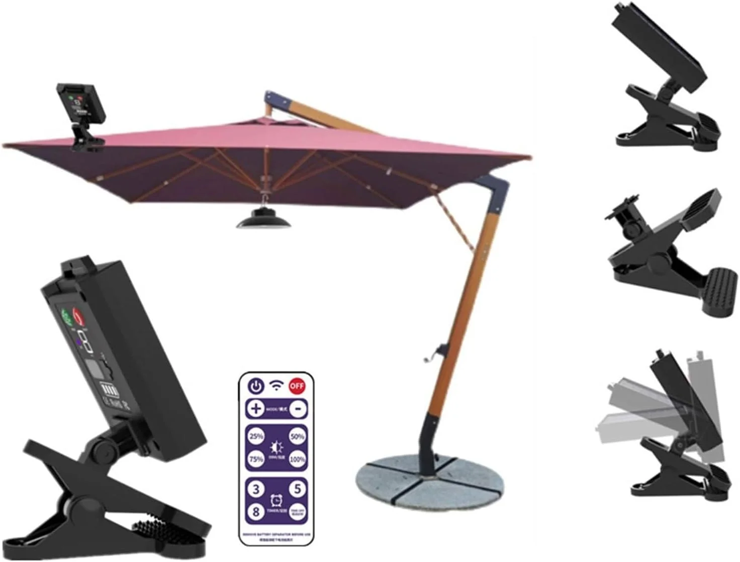 چراغ چتری خورشیدی فضای باز IP65 ضد آب با عملکرد زمان بندی و روشنایی LED قابل تنظیم برای چتر باغی، انرژی خورشیدی برای کمپینگ (نور)