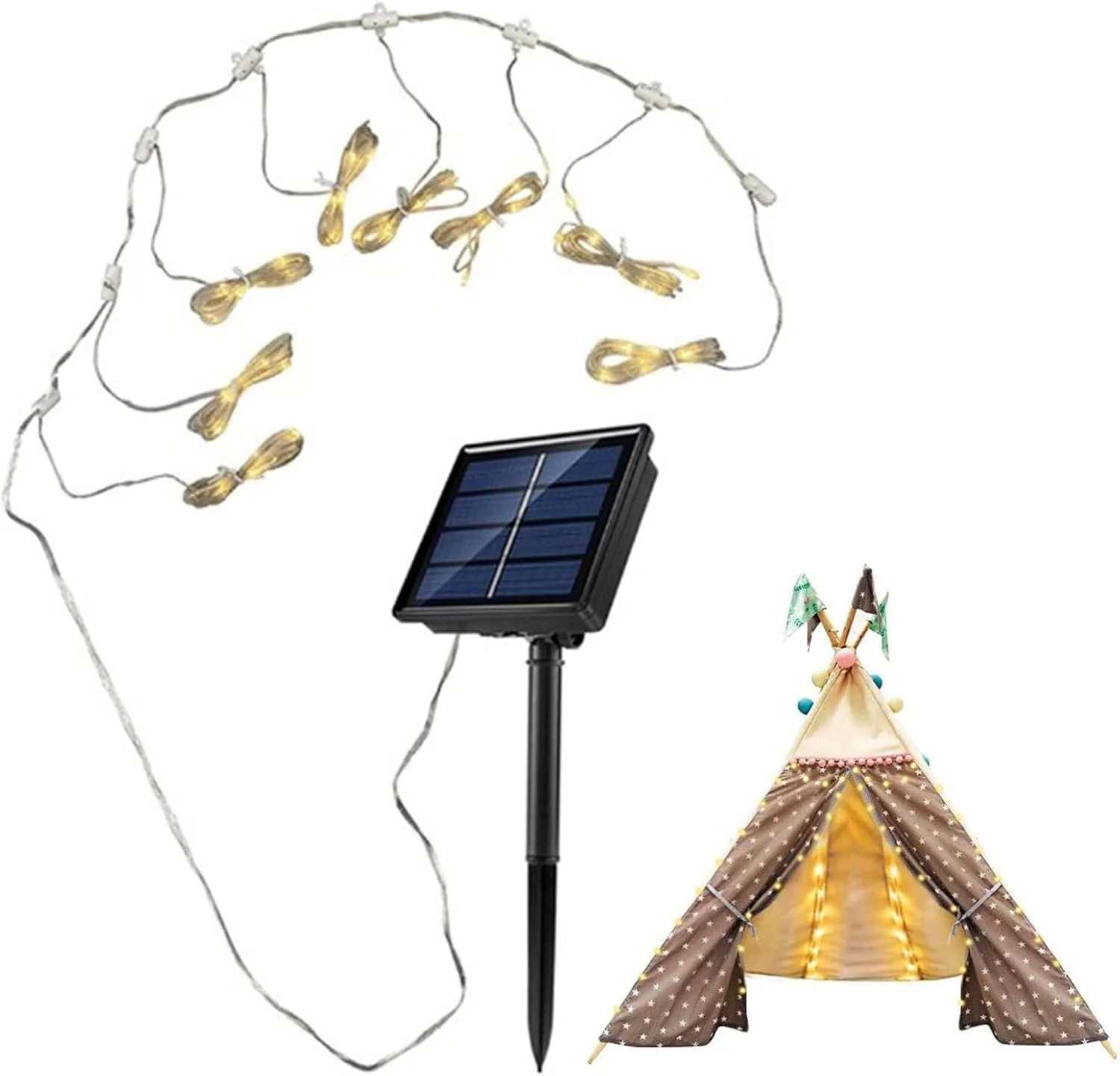 چراغ چتری خورشیدی برای حیاط | چراغ ریسه ای ضد آب چتر با 8 حالت نورپردازی، تزئینی خورشیدی برای چمن، پاسیو، حیاط خلوت، عرشه، باغ