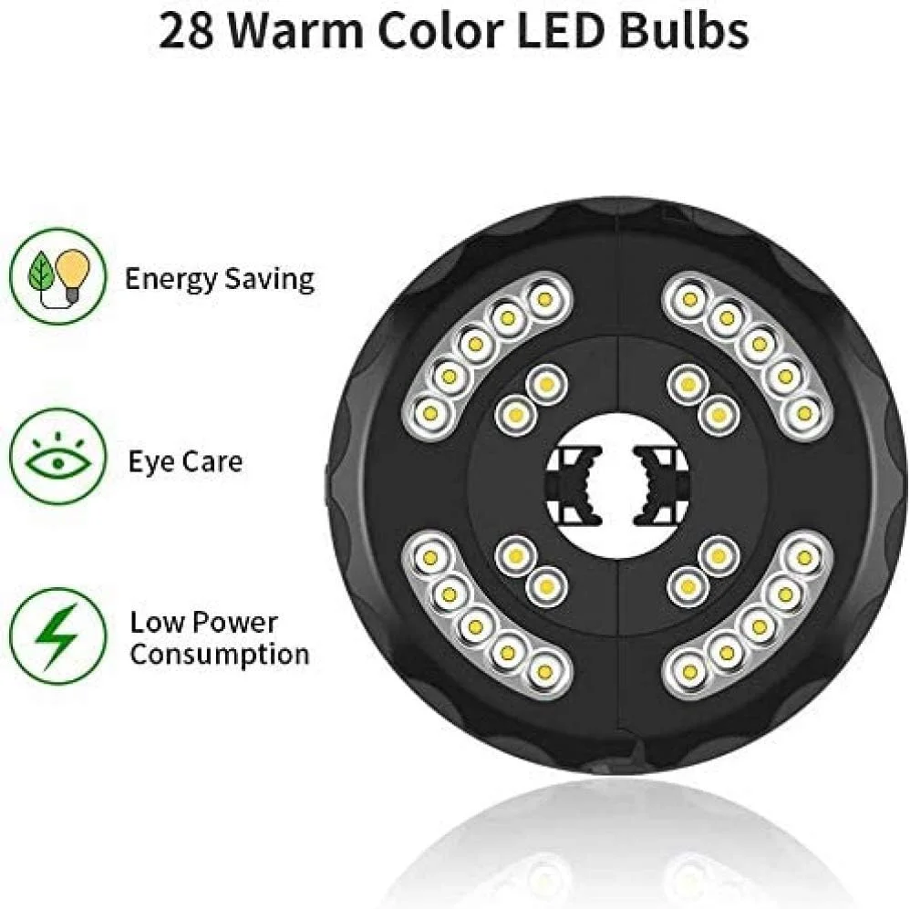 چراغ چتری پاسیو 28LED، چراغ ضدآب و بی‌سیم با 2 حالت نور و قابل شارژ USB برای استفاده طولانی مدت در چادرهای کمپینگ و روشنایی فضای باز