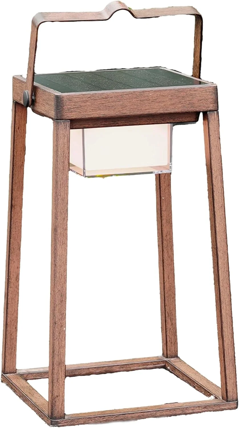 فانوس خورشیدی ورونا، آلومینیومی، با روکش طرح چوب، LED، نور سفید گرم، ارتفاع 30 سانتی متر