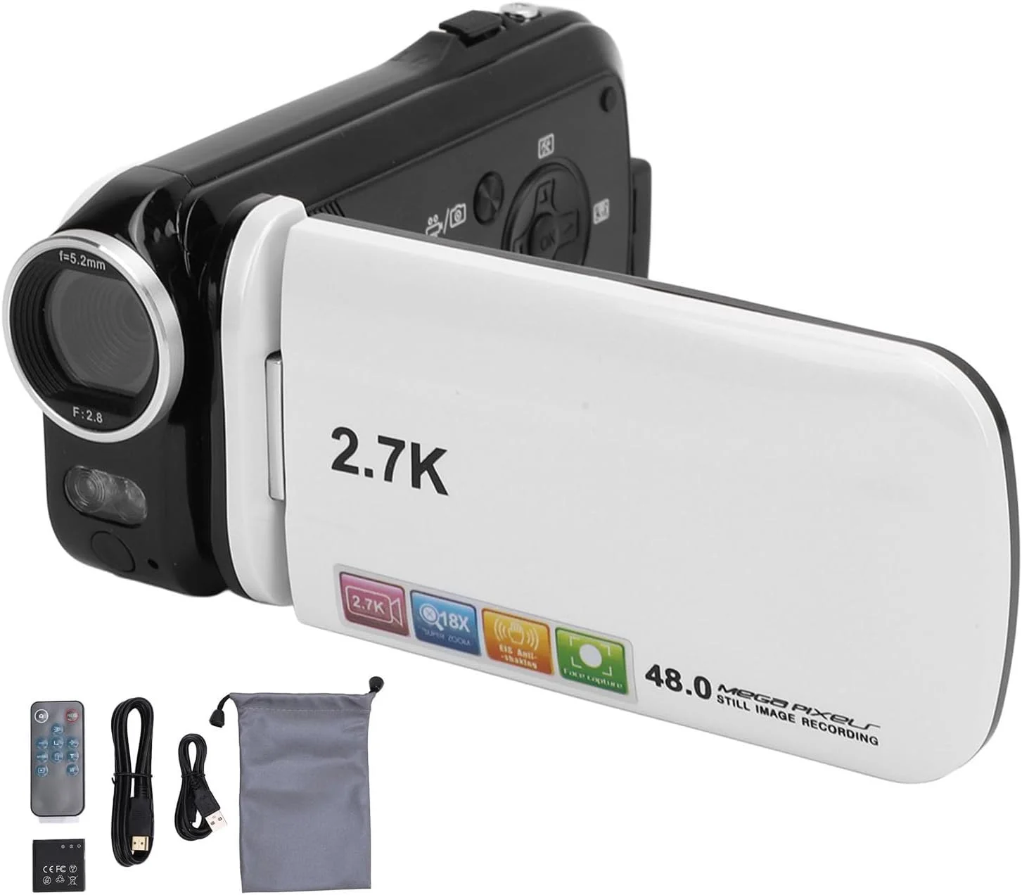 دوربین فیلمبرداری Syrisora با کیفیت 48 مگاپیکسل، دوربین فیلمبرداری با صفحه نمایش 3 اینچی TFT، کیفیت 2.7K، زوم 18X، نور پرکننده، دوربین فیلمبرداری 1500 میلی آمپر ساعتی برای ثبت رشد و مسافرت دوربین فیلمبرداری Syrisora با کیفیت 48 مگاپیکسل، دوربین فیلمبرداری با صفحه نمایش 3 اینچی TFT، کیفیت 2.7K، زوم 18X، نور پرکننده، دوربین فیلمبرداری 1500 میلی آمپر ساعتی برای ثبت رشد و مسافرت