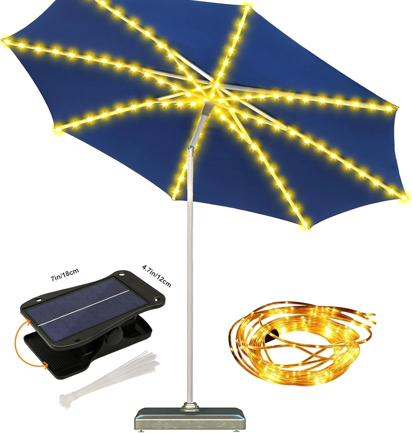 چراغ های چتری خورشیدی ZNYCYE، چراغ های چتری پاسیو فضای باز با گیره پنل خورشیدی 3.7 ولت، 112 ال ای دی چراغ های خورشیدی چتری ضد آب برای ساحل، عرشه، باغ، کمپینگ، چادرها، تزئینات مهمانی