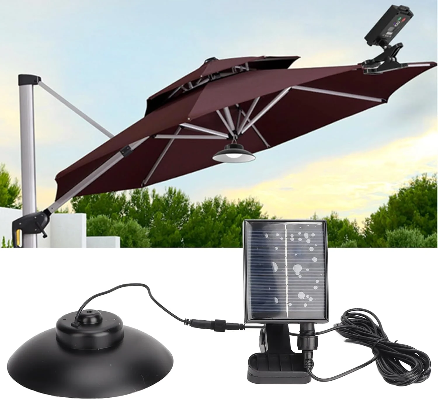 چراغ چتری حیاط Zerodis، چراغ های خورشیدی کارآمد برای شارژ، چراغ چتری عرشه خورشیدی IP65 با قابلیت تنظیم نور، مناسب برای باغ فضای باز
