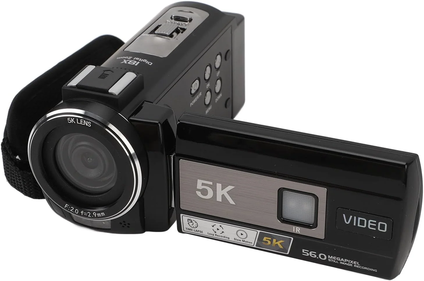 دوربین فیلمبرداری Syrisora، دوربین فیلمبرداری 5K HD 56MP با صفحه لمسی 3 اینچی، زوم 18X، دوربین ولاگینگ با میکروفون، محافظ، کنترل از راه دور و پایه قابل حمل