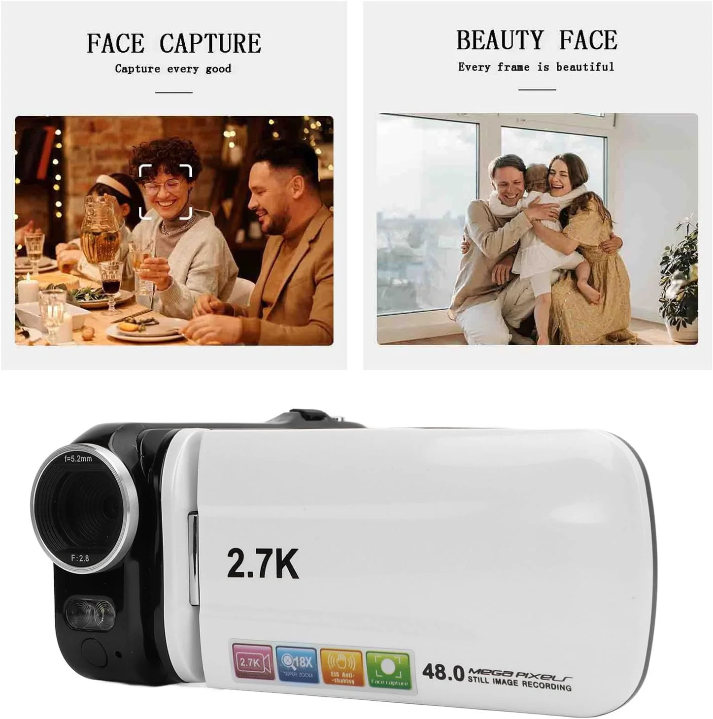 دوربین فیلمبرداری Syrisora با کیفیت 48 مگاپیکسل، دوربین فیلمبرداری با صفحه نمایش 3 اینچی TFT، کیفیت 2.7K، زوم 18X، نور پرکننده، دوربین فیلمبرداری 1500 میلی آمپر ساعتی برای ثبت رشد و مسافرت