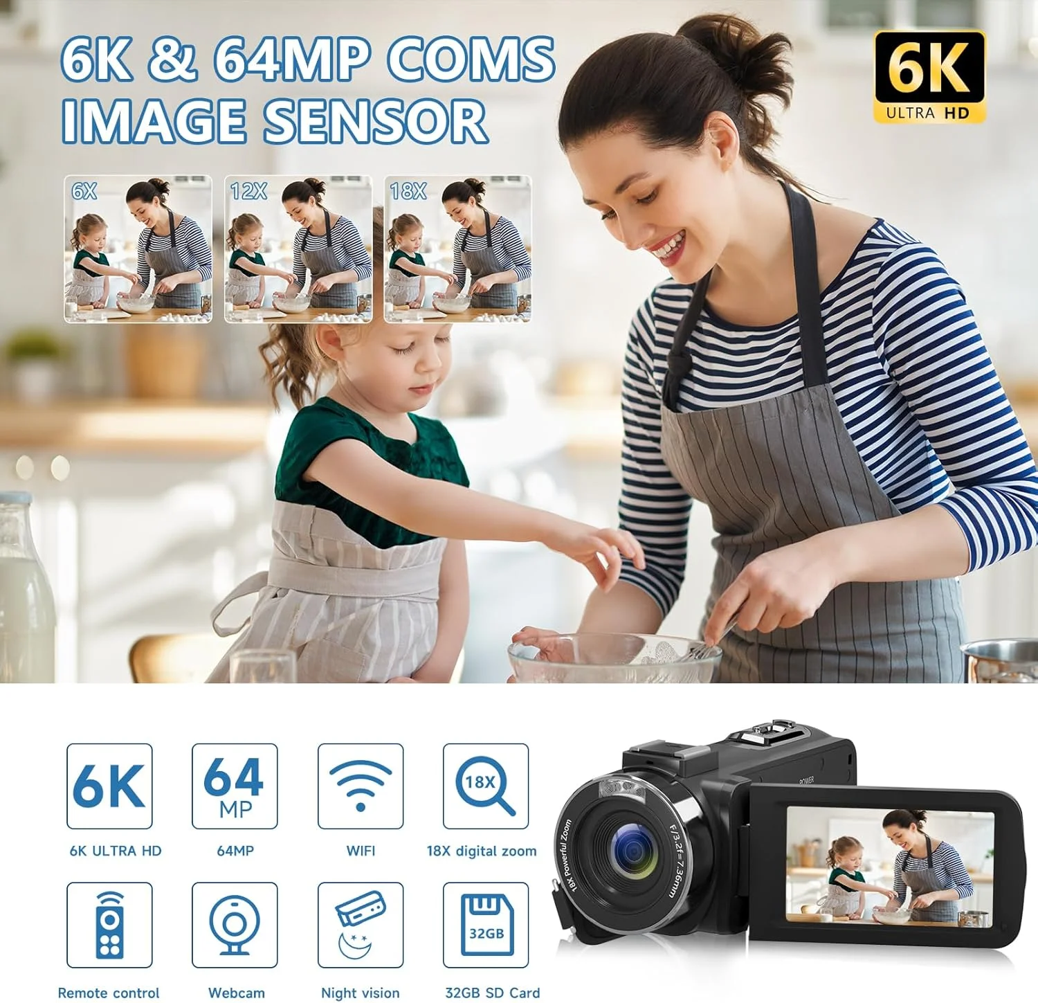دوربین فیلمبرداری VETEK، دوربین فیلمبرداری 6K 64MP دید در شب مادون قرمز دوربین وبلاگ نویسی زوم 18X دوربین دیجیتال WiFi برای YouTube صفحه نمایش لمسی 3.0 اینچی دوربین ضبط کننده با کارت SD 32 گیگابایتی، میکروفون و دوربین فیلمبرداری VETEK، دوربین فیلمبرداری 6K 64MP دید در شب مادون قرمز دوربین وبلاگ نویسی زوم 18X دوربین دیجیتال WiFi برای YouTube صفحه نمایش لمسی 3.0 اینچی دوربین ضبط کننده با کارت SD 32 گیگابایتی، میکروفون و