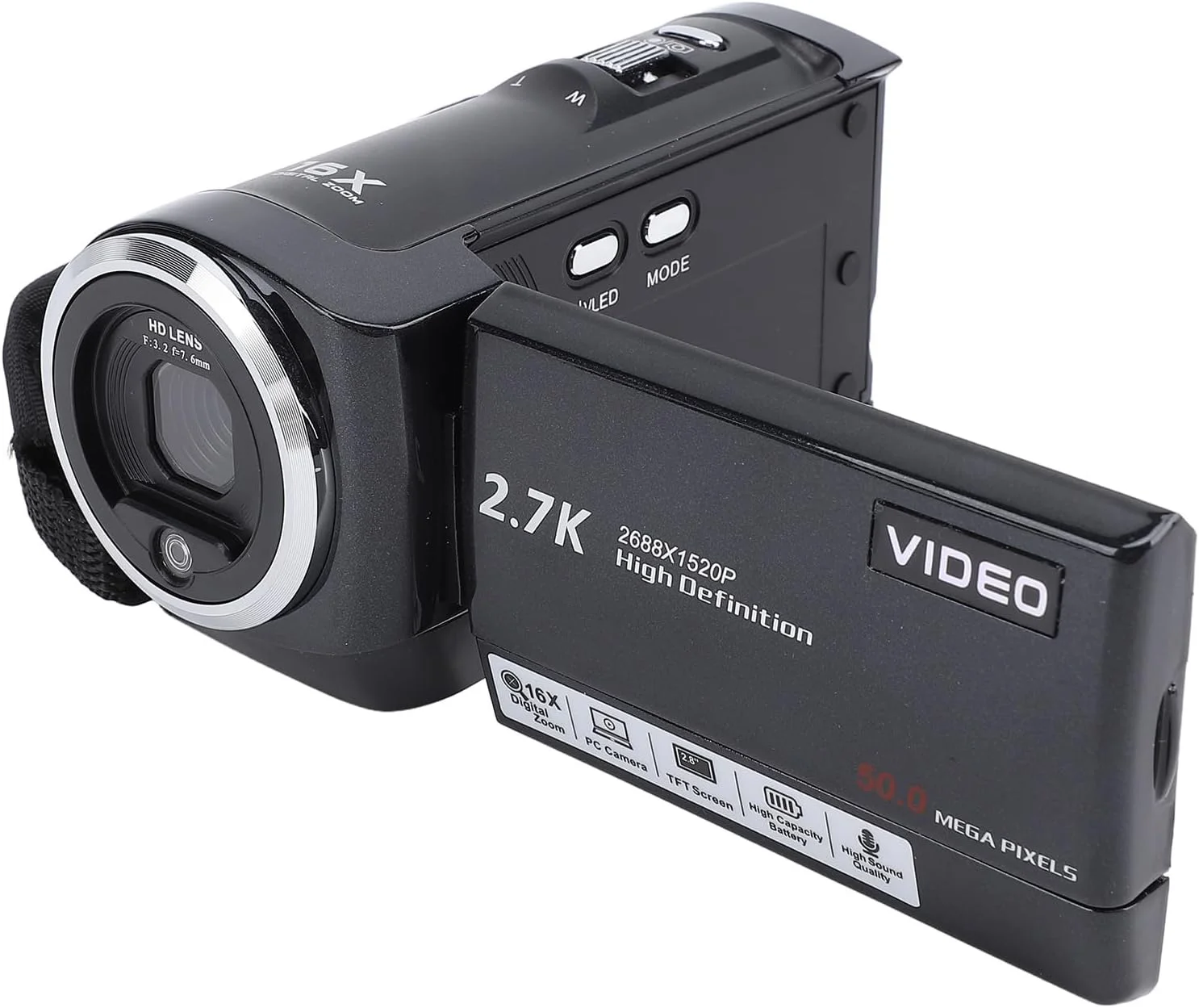 دوربین فیلمبرداری HD 2.7K، دوربین فیلمبرداری دیجیتال 50 مگاپیکسلی با صفحه نمایش 2.8 اینچی چرخان، دوربین ضبط ویدئو حرفه ای با زوم دیجیتال 16X برای سلفی، مسافرت و پخش زنده