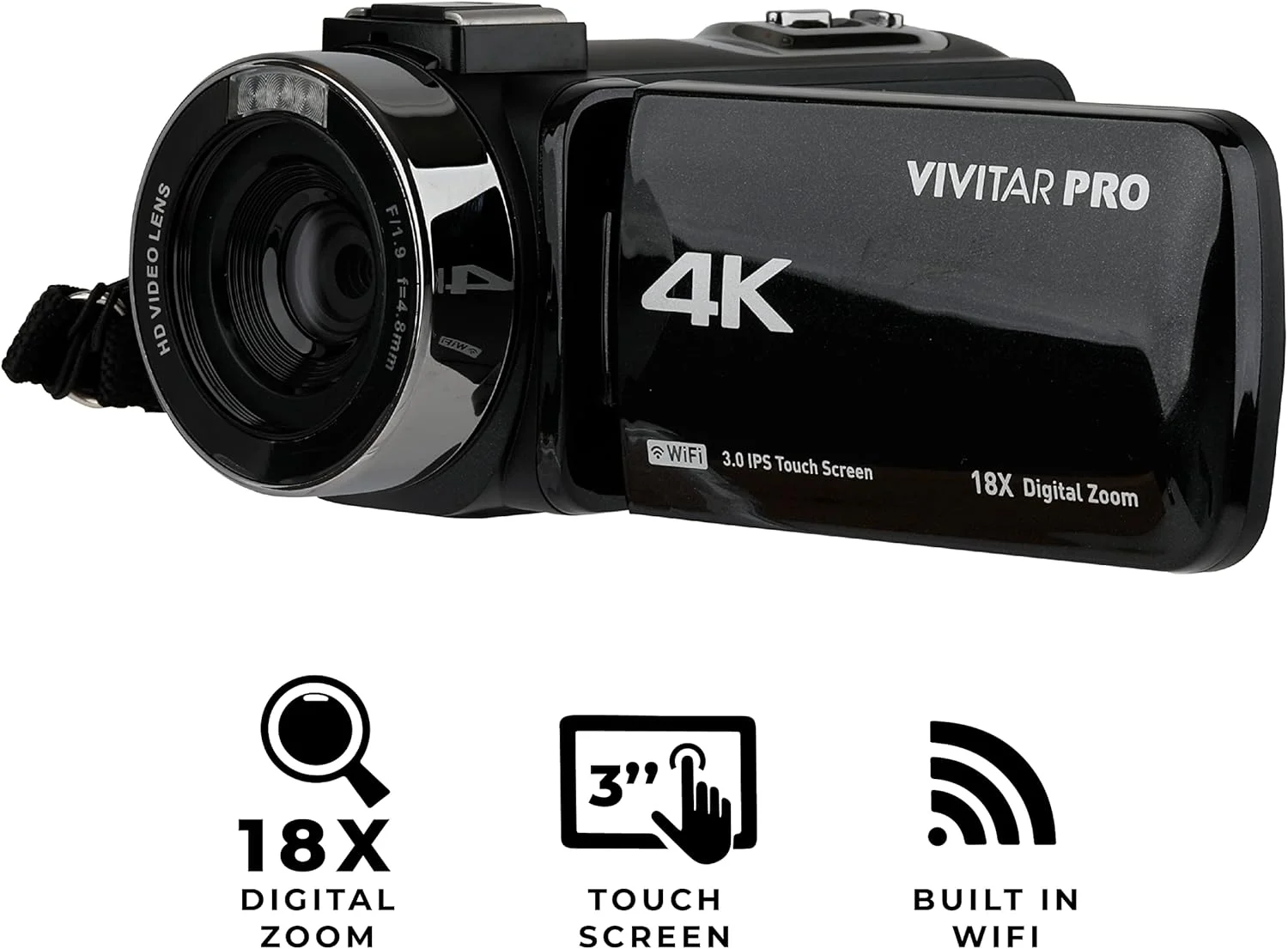 دوربین فیلمبرداری 4K ویویتار، دوربین فیلمبرداری Ultra HD Wi-Fi، زوم دیجیتال 18 برابر، ضبط کننده ویدیویی IPS 3 اینچی، دید در شب، دوربین ولاگ با اتصال میکروفون 3.5 میلی متری، قابل شارژ، اسلات کارت SD دوربین فیلمبرداری 4K ویویتار، دوربین فیلمبرداری Ultra HD Wi-Fi، زوم دیجیتال 18 برابر، ضبط کننده ویدیویی IPS 3 اینچی، دید در شب، دوربین ولاگ با اتصال میکروفون 3.5 میلی متری، قابل شارژ، اسلات کارت SD
