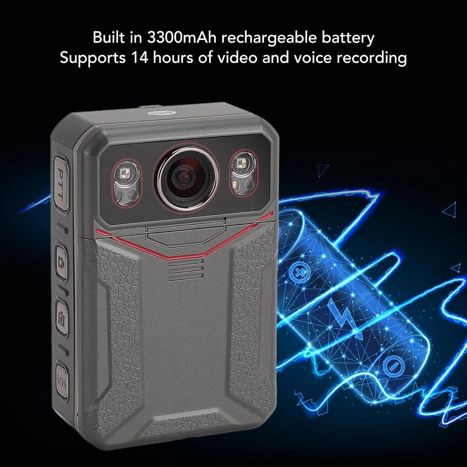 دوربین فیلمبرداری پوشیدنی 4K، GPS، ضد آب IP68 با باتری 3300mAh برای انجام وظیفه دوربین فیلمبرداری پوشیدنی 4K، GPS، ضد آب IP68 با باتری 3300mAh برای انجام وظیفه