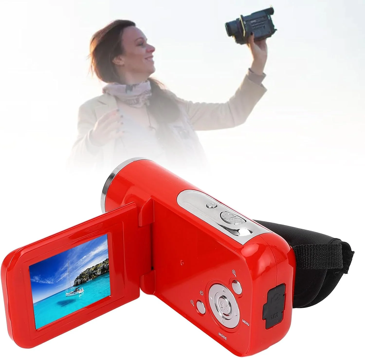 دوربین فیلمبرداری 16 مگاپیکسل 1080P، دوربین فیلمبرداری دیجیتال ولاگینگ، ضبط کننده ویدیو با صفحه نمایش 2 اینچی چرخان، سوراخ رزوه 1/4 اینچی، برای مسافرت (قرمز) دوربین فیلمبرداری 16 مگاپیکسل 1080P، دوربین فیلمبرداری دیجیتال ولاگینگ، ضبط کننده ویدیو با صفحه نمایش 2 اینچی چرخان، سوراخ رزوه 1/4 اینچی، برای مسافرت (قرمز)