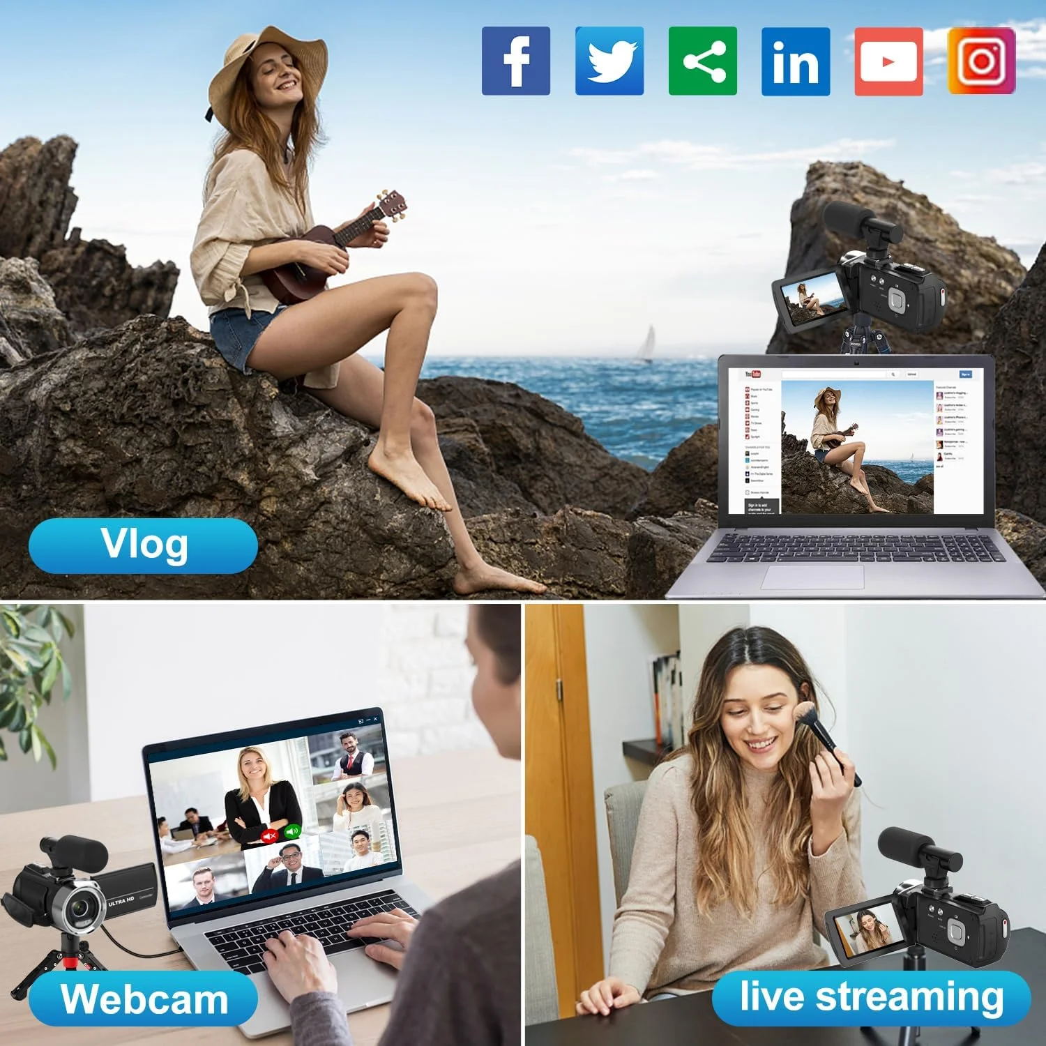 دوربین فیلمبرداری FHD 1080P 48MP 4K برای یوتیوب، دوربین ضبط فیلمبرداری و ولاگ 18X زوم دیجیتال صفحه نمایش IPS 3.0 اینچی با چرخش 270 درجه دوربین فیلمبرداری FHD 1080P 48MP 4K برای یوتیوب، دوربین ضبط فیلمبرداری و ولاگ 18X زوم دیجیتال صفحه نمایش IPS 3.0 اینچی با چرخش 270 درجه