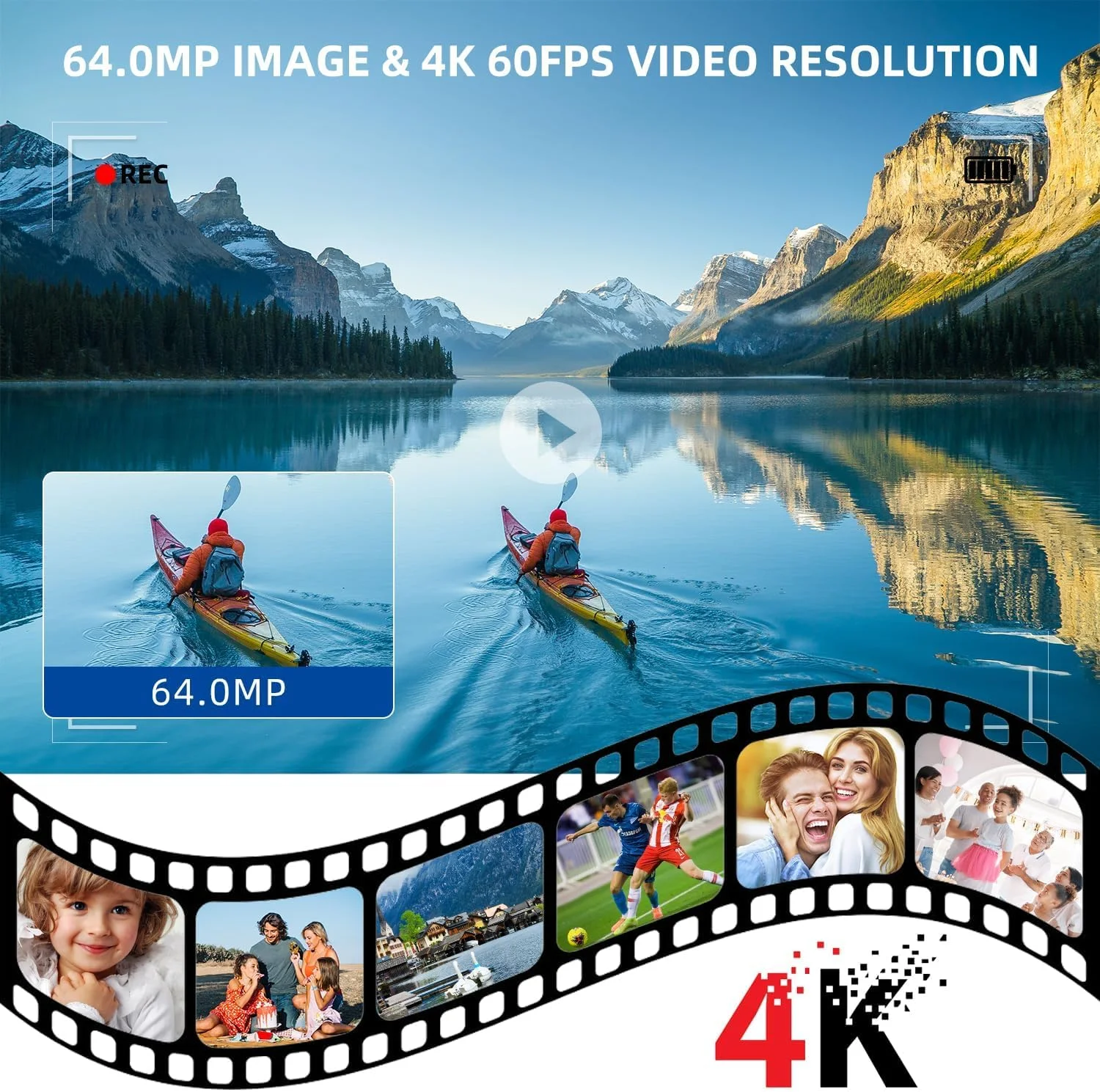 دوربین فیلمبرداری 4K، دوربین دو لنز 64 مگاپیکسل 30 فریم بر ثانیه با میکروفون بی سیم برای ولاگ یوتیوب، صفحه نمایش 3 اینچی Ultra HD با زوم دیجیتال 21X، دوربین ضبط ویدیو با کارت SD 64 گیگابایتی