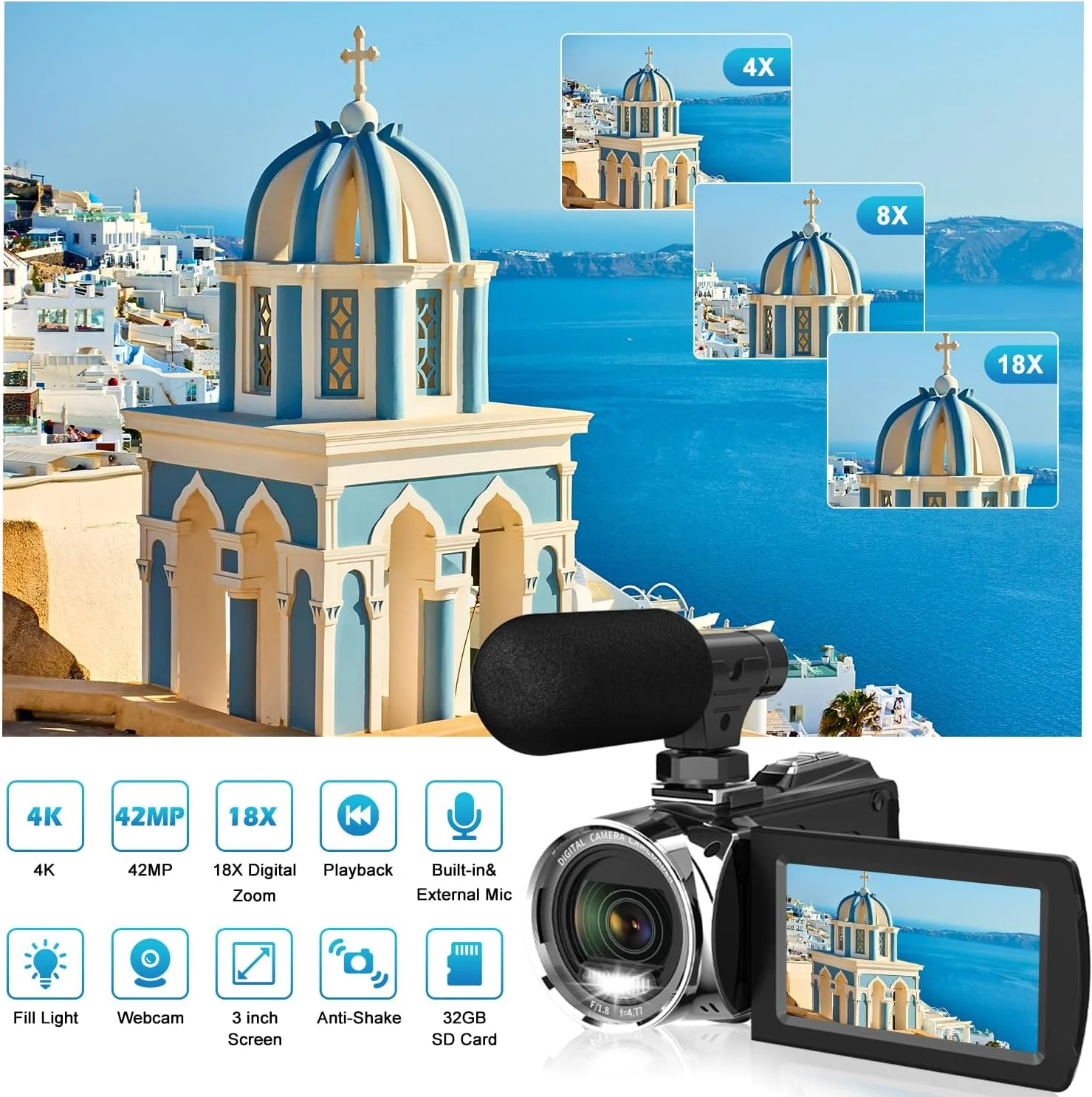 دوربین فیلمبرداری FHD 1080P 48MP 4K برای یوتیوب، دوربین ضبط فیلمبرداری و ولاگ 18X زوم دیجیتال صفحه نمایش IPS 3.0 اینچی با چرخش 270 درجه دوربین فیلمبرداری FHD 1080P 48MP 4K برای یوتیوب، دوربین ضبط فیلمبرداری و ولاگ 18X زوم دیجیتال صفحه نمایش IPS 3.0 اینچی با چرخش 270 درجه