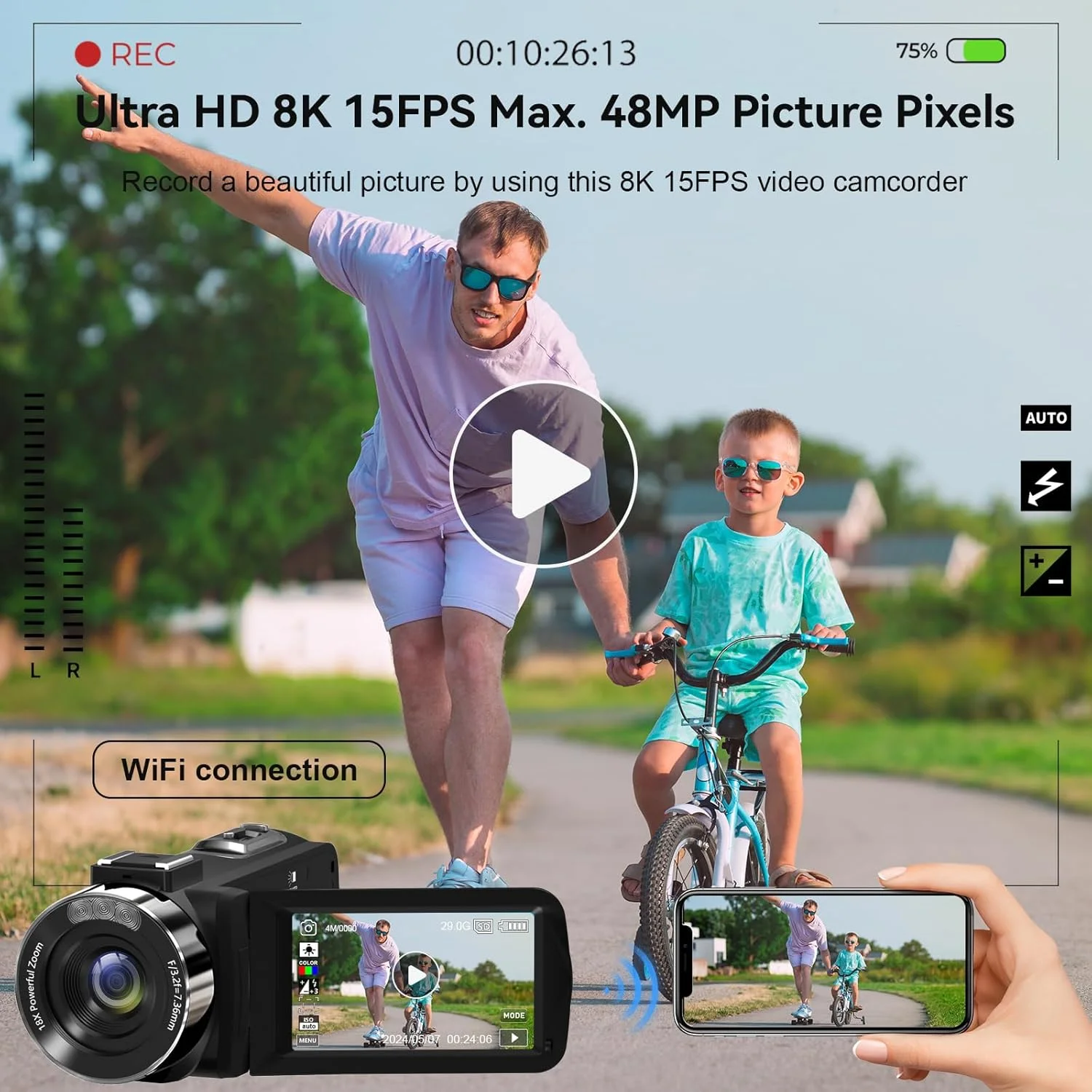 دوربین فیلمبرداری 8K WIKICO، دوربین ولاگ 48 مگاپیکسلی برای یوتیوب، زوم دیجیتال 18X، صفحه لمسی 3 اینچی با WiFi، میکروفون خارجی، نور پرکننده، کنترل از راه دور، کارت SD 32 گیگابایتی و 2 باتری دوربین فیلمبرداری 8K WIKICO، دوربین ولاگ 48 مگاپیکسلی برای یوتیوب، زوم دیجیتال 18X، صفحه لمسی 3 اینچی با WiFi، میکروفون خارجی، نور پرکننده، کنترل از راه دور، کارت SD 32 گیگابایتی و 2 باتری