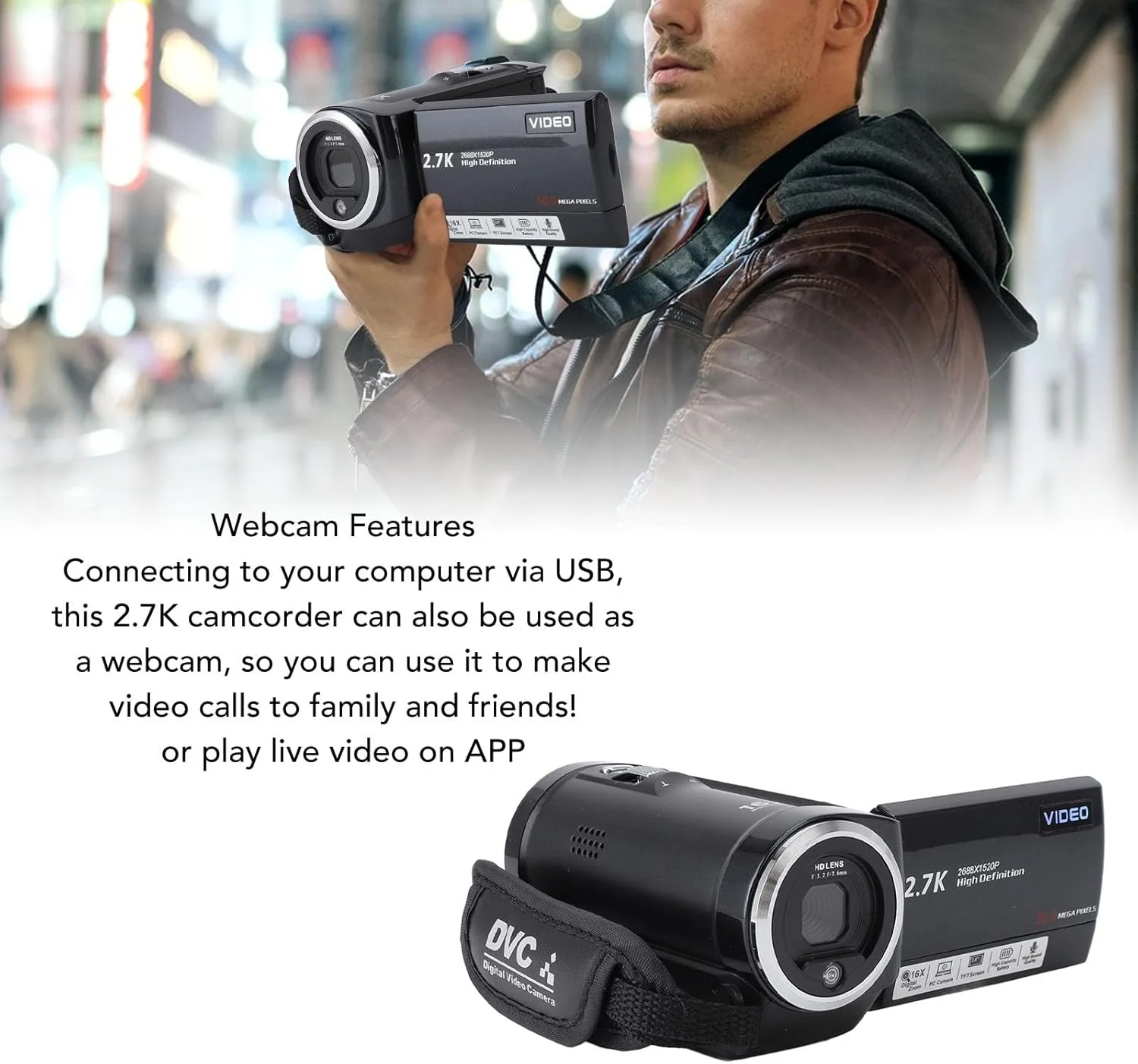 دوربین دیجیتال 2.7K 50MP، دوربین فیلمبرداری با زوم دیجیتال 16X، ضبط کننده دوربین فیلمبرداری دستی با نور پرکننده، با صفحه نمایش 2.8 اینچی برای ضبط سفر در فضای باز دوربین دیجیتال 2.7K 50MP، دوربین فیلمبرداری با زوم دیجیتال 16X، ضبط کننده دوربین فیلمبرداری دستی با نور پرکننده، با صفحه نمایش 2.8 اینچی برای ضبط سفر در فضای باز