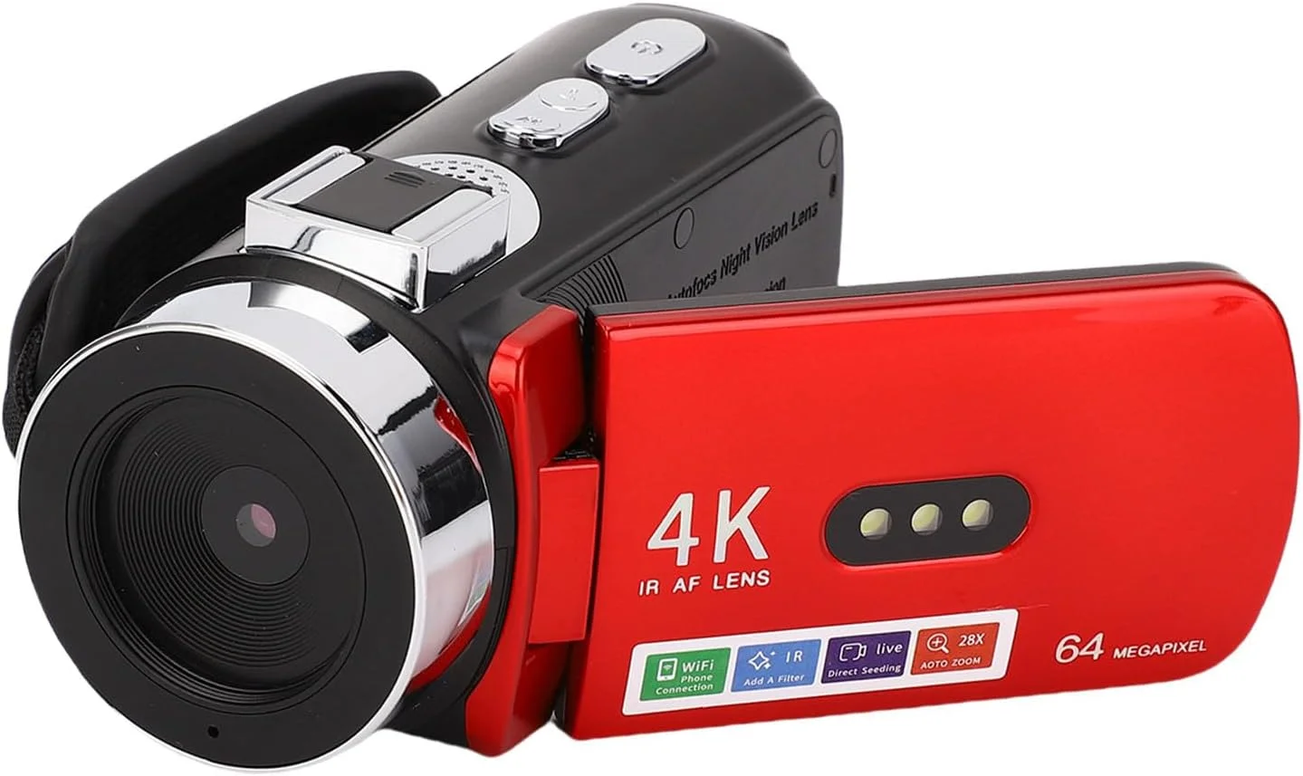 دوربین فیلمبرداری 4K YUEHISY، دوربین فیلمبرداری وبلاگ وای فای 64 مگاپیکسلی با صفحه نمایش چرخان 180 درجه 3 اینچی، باتری 4800 میلی آمپر ساعتی داخلی و چراغ های LED