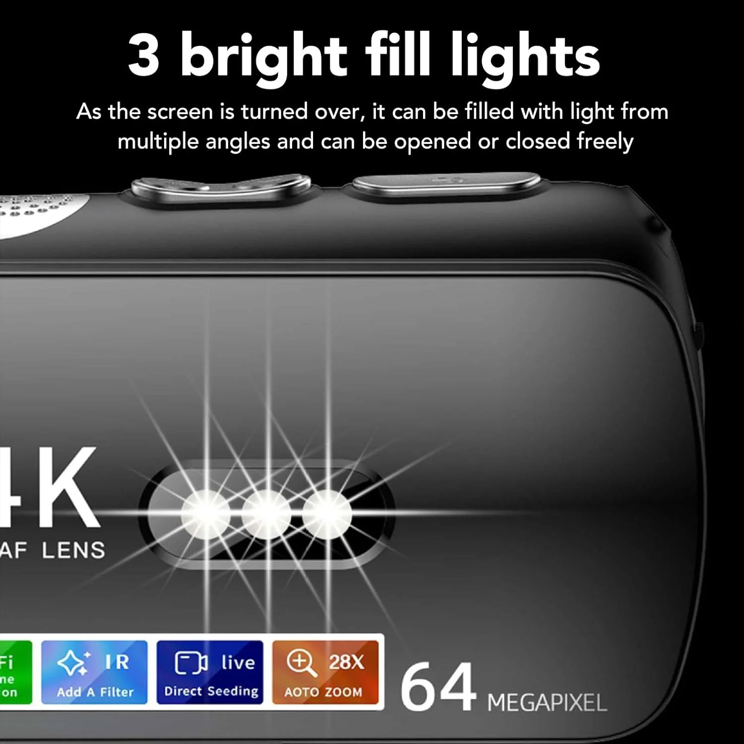 دوربین فیلمبرداری دیجیتال 4K وای فای با صفحه نمایش چرخان، دوربین فیلمبرداری 64 مگاپیکسلی با نور LED، باتری 4800 میلی آمپر ساعتی با عمر طولانی برای پخش زنده یوتیوب دوربین فیلمبرداری دیجیتال 4K وای فای با صفحه نمایش چرخان، دوربین فیلمبرداری 64 مگاپیکسلی با نور LED، باتری 4800 میلی آمپر ساعتی با عمر طولانی برای پخش زنده یوتیوب