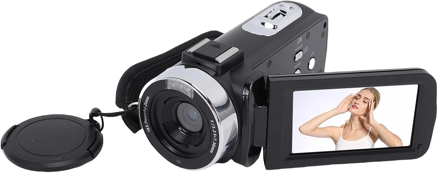 دوربین فیلمبرداری 4K YUEHISY، دوربین HD 80 مگاپیکسلی با صفحه نمایش چرخان 270 درجه - زوم 18X، فلاش LED، باتری 1500 میلی آمپر ساعتی، برای ولاگ سفر