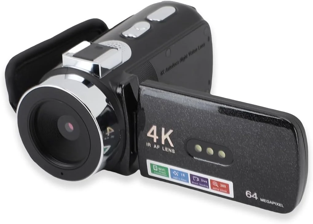 دوربین فیلمبرداری 4K با صفحه نمایش چرخشی، دوربین فیلمبرداری 64 مگاپیکسلی HD با اتصال WiFi، نور پرکننده LED، ماکرو برای مبتدیان و تولیدکنندگان محتوا