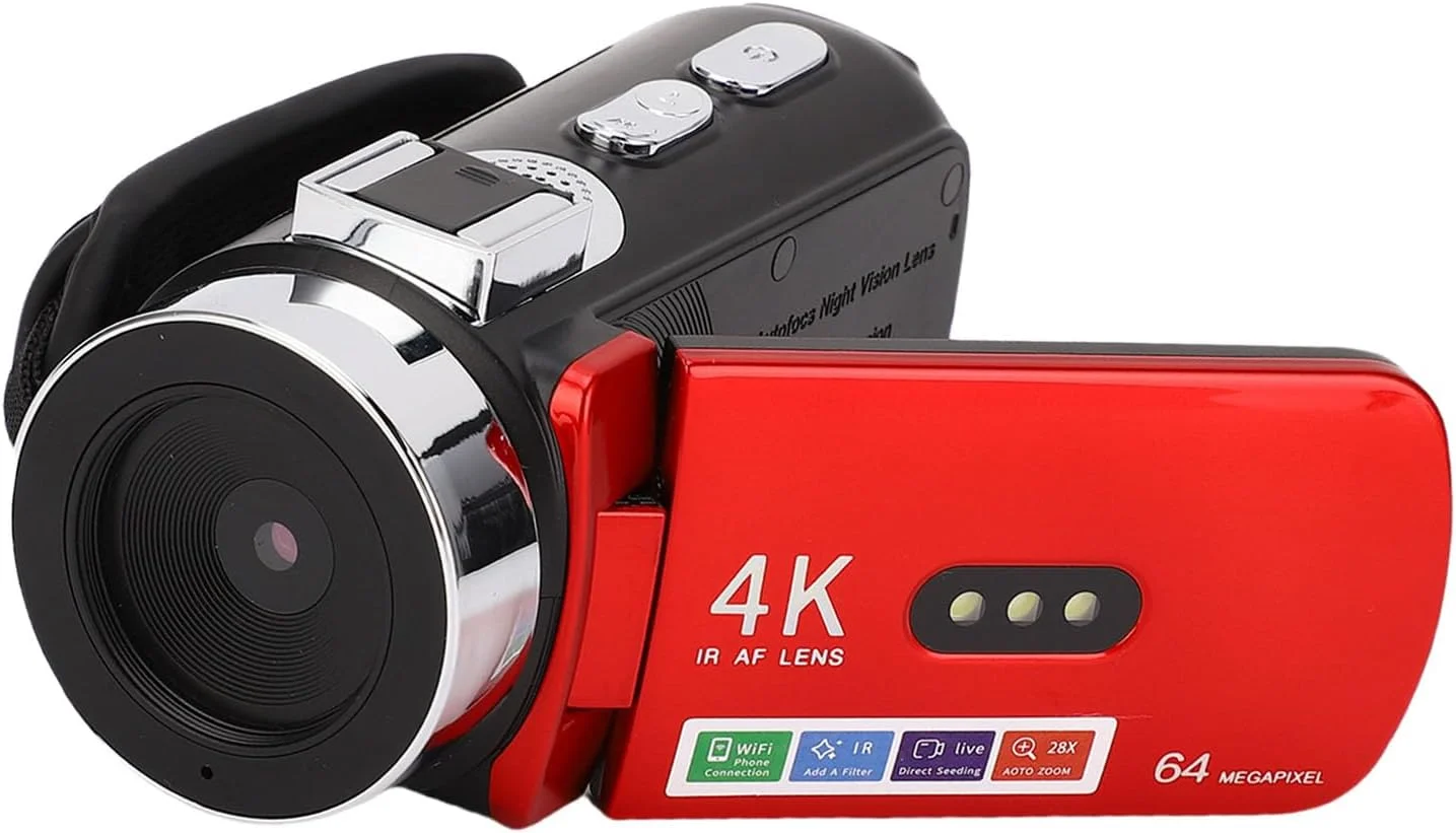 دوربین فیلمبرداری 4K مدل Zhjvihx، دوربین دیجیتال HD 64 مگاپیکسل با ابعاد 6.35x12.7x6.6 سانتی متر، صفحه نمایش LCD چرخان 180 درجه 3.0 اینچی و زوم دیجیتال مناسب برای عکاسی در سفر