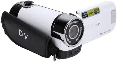 دوربین فیلمبرداری یونیر، دوربین دیجیتال ضبط ویدیو 1080P با صفحه نمایش رنگی 2.4 اینچی، زوم 16 برابر، ضد لرزش، باتری داخلی (سفید)