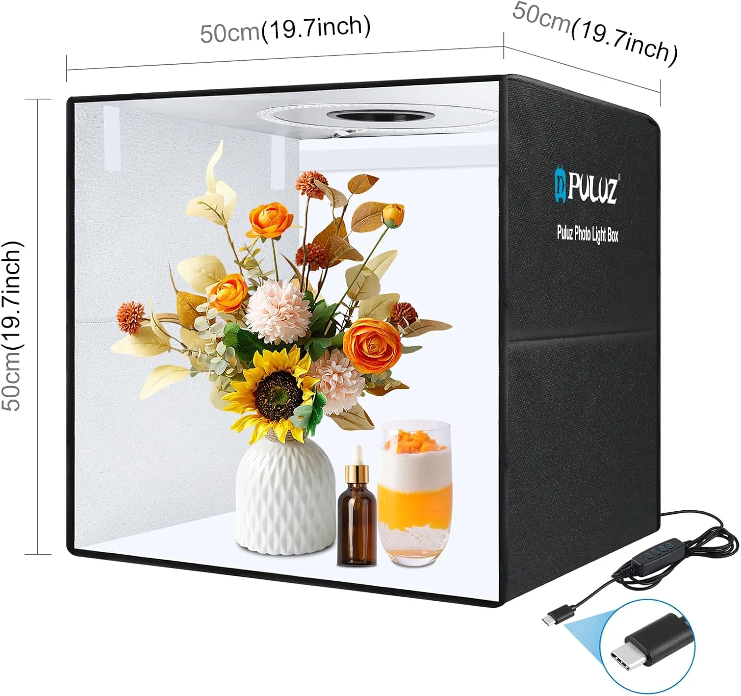 جعبه استودیویی نور PULUZ 50x50x50 سانتی متر با 6 پس زمینه و سه پایه برای عکاسی محصول