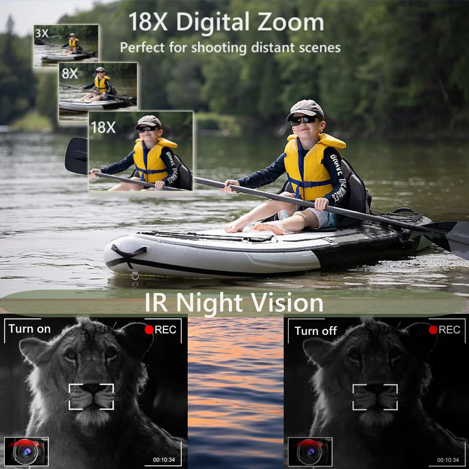 دوربین فیلمبرداری Yuejewlry 8K 64MP با زوم دیجیتال 18X، دوربین وبلاگ نویسی یوتیوب، وب کم، دید در شب IR، صفحه لمسی 3.0 اینچی، کارت SD 32 گیگابایتی، کنترل از راه دور 2.4G و 2 باتری دوربین فیلمبرداری Yuejewlry 8K 64MP با زوم دیجیتال 18X، دوربین وبلاگ نویسی یوتیوب، وب کم، دید در شب IR، صفحه لمسی 3.0 اینچی، کارت SD 32 گیگابایتی، کنترل از راه دور 2.4G و 2 باتری