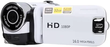 دوربین فیلمبرداری یونیر، دوربین دیجیتال ضبط ویدیو 1080P با صفحه نمایش رنگی 2.4 اینچی، زوم 16 برابر، ضد لرزش، باتری داخلی (سفید)