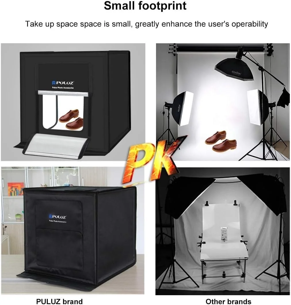 جعبه نور استودیویی عکاسی PULUZ، 40 سانتی متری با روشنایی قابل تنظیم، جعبه چادر عکاسی قابل حمل، به همراه 6 پس زمینه رنگی برای عکاسی جعبه نور استودیویی عکاسی PULUZ، 40 سانتی متری با روشنایی قابل تنظیم، جعبه چادر عکاسی قابل حمل، به همراه 6 پس زمینه رنگی برای عکاسی