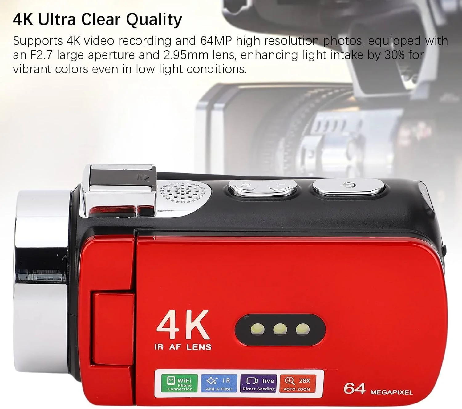 دوربین فیلمبرداری 4K مدل Zhjvihx، دوربین دیجیتال HD 64 مگاپیکسل با ابعاد 6.35x12.7x6.6 سانتی متر، صفحه نمایش LCD چرخان 180 درجه 3.0 اینچی و زوم دیجیتال مناسب برای عکاسی در سفر دوربین فیلمبرداری 4K مدل Zhjvihx، دوربین دیجیتال HD 64 مگاپیکسل با ابعاد 6.35x12.7x6.6 سانتی متر، صفحه نمایش LCD چرخان 180 درجه 3.0 اینچی و زوم دیجیتال مناسب برای عکاسی در سفر