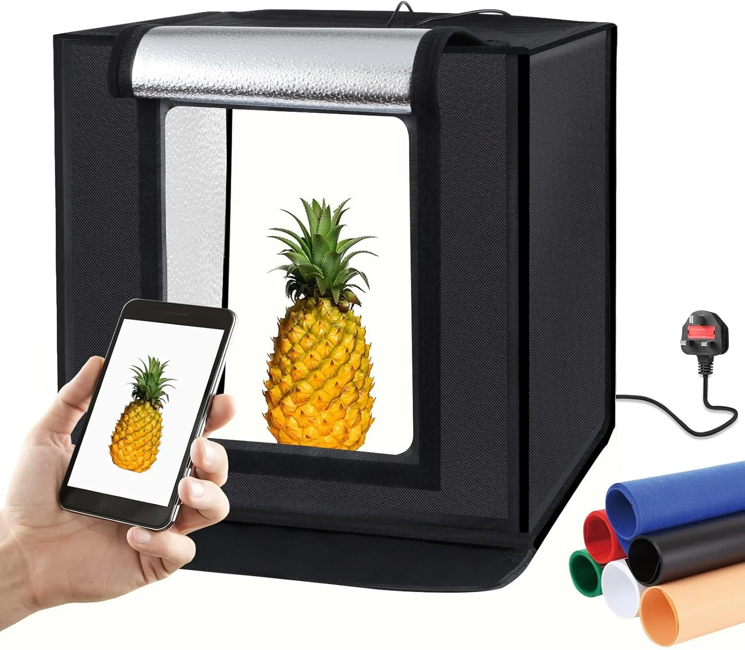 جعبه نور عکاسی PULUZ 40 سانتی متری، جعبه عکس قابل حمل تاشو، استودیوی عکس، چادر نورپردازی با نور قابل تنظیم و 2x32 چراغ LED و 6 پس زمینه عکس