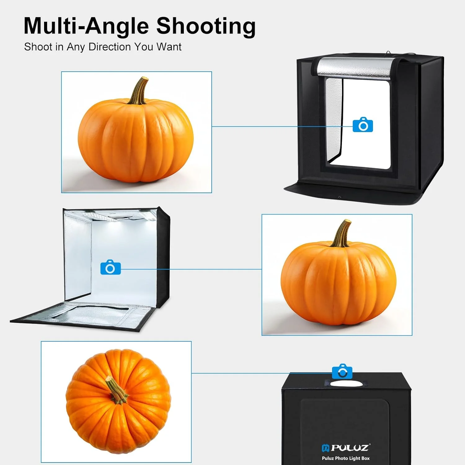 جعبه نور استودیویی قابل حمل PULUZ، 60x60x60 سانتی متر، چادر نور LED 5500K مینی 60 وات، کیت چادر استودیویی عکاسی با 3 پس زمینه قابل جابجایی مشکی نارنجی سفید دوشاخه UK جعبه نور استودیویی قابل حمل PULUZ، 60x60x60 سانتی متر، چادر نور LED 5500K مینی 60 وات، کیت چادر استودیویی عکاسی با 3 پس زمینه قابل جابجایی مشکی نارنجی سفید دوشاخه UK