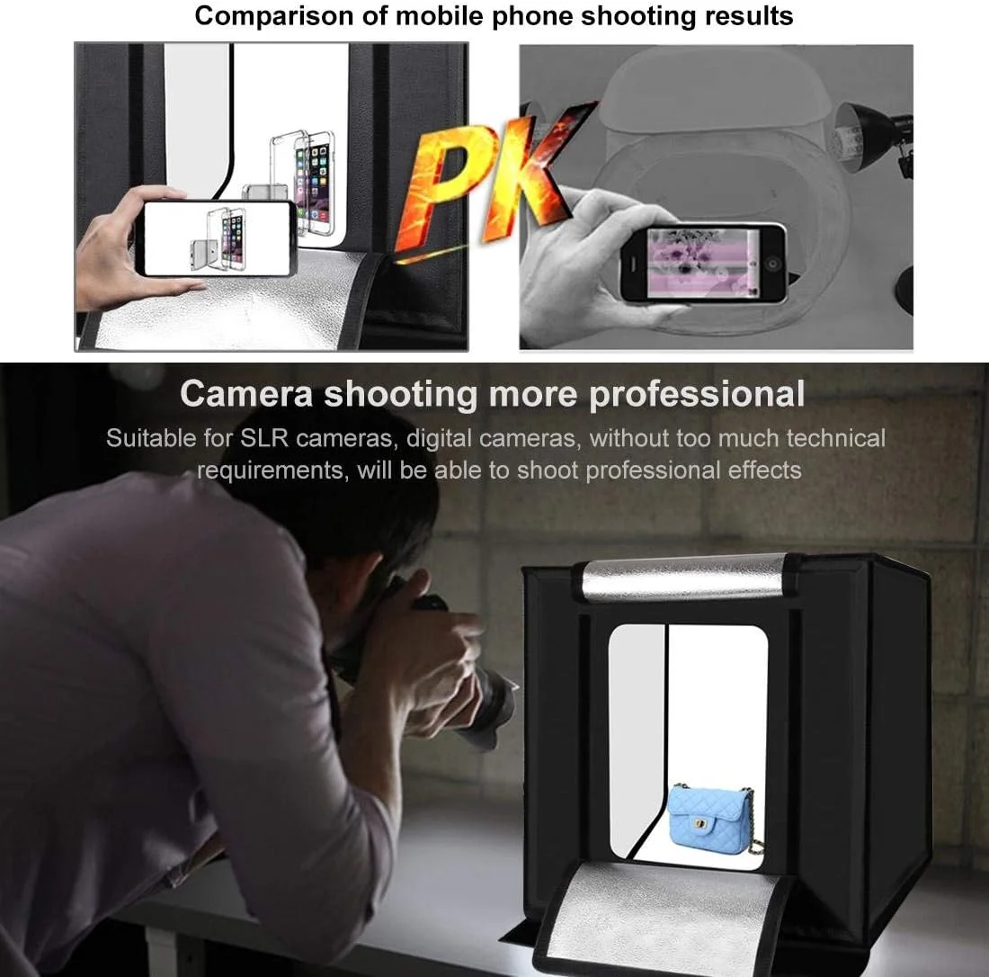 جعبه نور تاشو قابل حمل PULUZ 60cm x 60cm 60W 2 x 1690LM 5500K به همراه صفحه نور عکاسی LED 38X38CM جعبه نور تاشو قابل حمل PULUZ 60cm x 60cm 60W 2 x 1690LM 5500K به همراه صفحه نور عکاسی LED 38X38CM