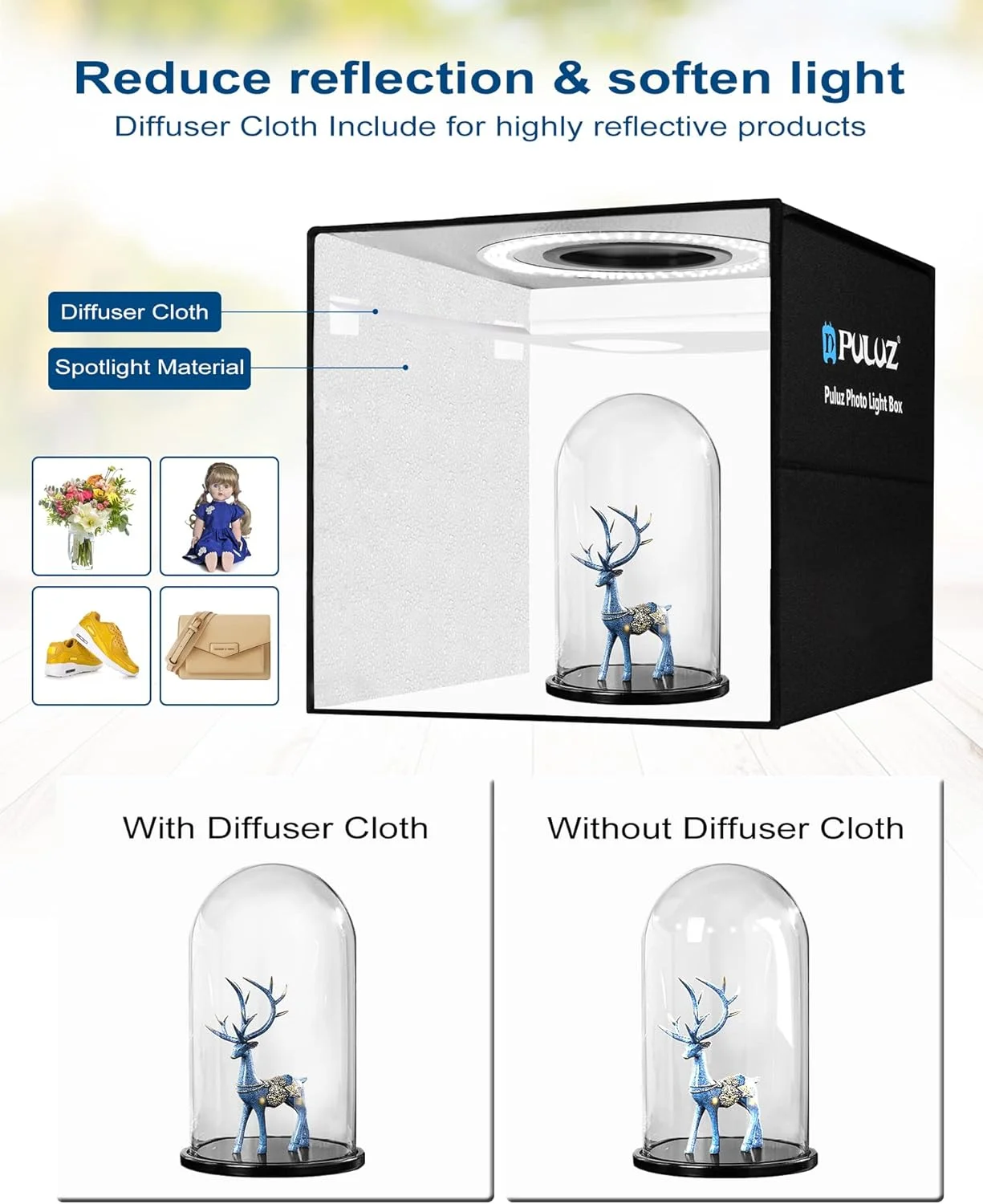 جعبه نور استودیویی ارتقا یافته PULUZ 16 اینچ / 40 سانتی متر، چادر نور عکس تاشو آسان قابل حمل، کیت چادر عکاسی حرفه ای سه رنگ با نورهای LED 144 و 6 پس زمینه (12 رنگ) جعبه نور استودیویی ارتقا یافته PULUZ 16 اینچ / 40 سانتی متر، چادر نور عکس تاشو آسان قابل حمل، کیت چادر عکاسی حرفه ای سه رنگ با نورهای LED 144 و 6 پس زمینه (12 رنگ)