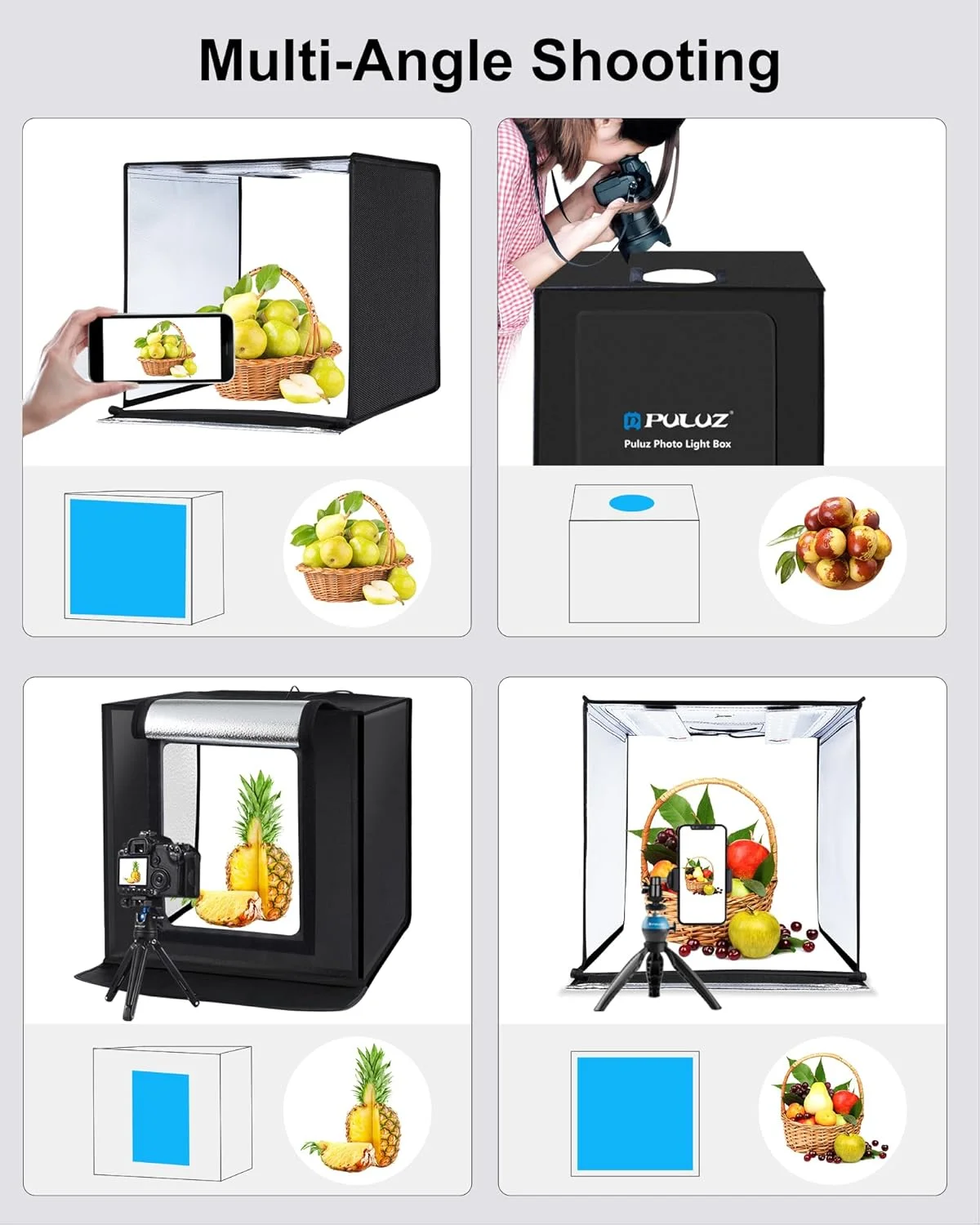 جعبه نور عکاسی PULUZ، جعبه نور بزرگ 60x60 سانتی متر با 120 مهره LED، CRI >95، کیت چادر عکاسی قابل حمل حرفه ای با 6 پس زمینه رنگی برای عکاسی محصول جعبه نور عکاسی PULUZ، جعبه نور بزرگ 60x60 سانتی متر با 120 مهره LED، CRI >95، کیت چادر عکاسی قابل حمل حرفه ای با 6 پس زمینه رنگی برای عکاسی محصول